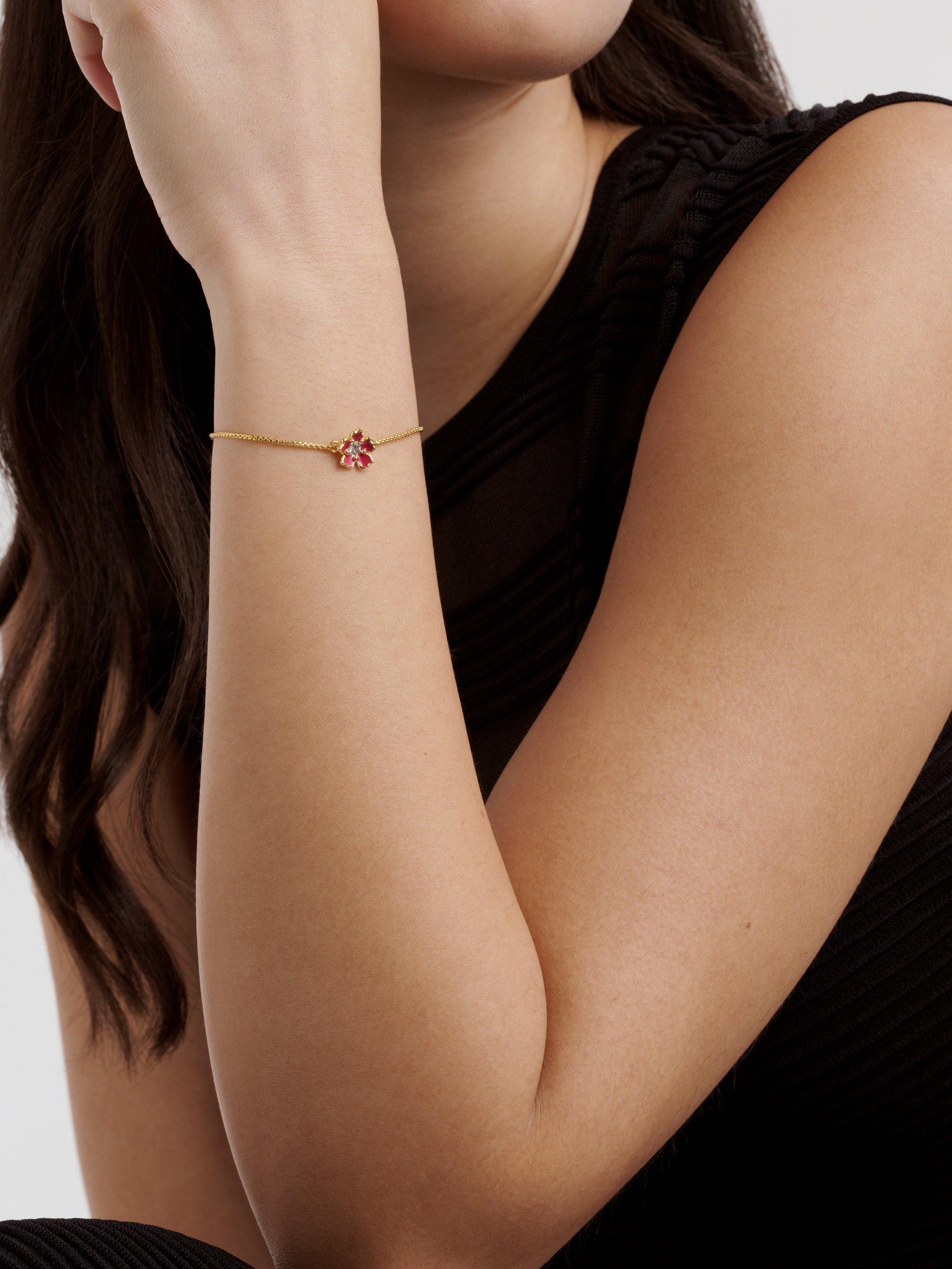 Product image 3 of 6, which shows Ted Baker Petial Painted Flower Adjustable Bracelet, Gold/Red