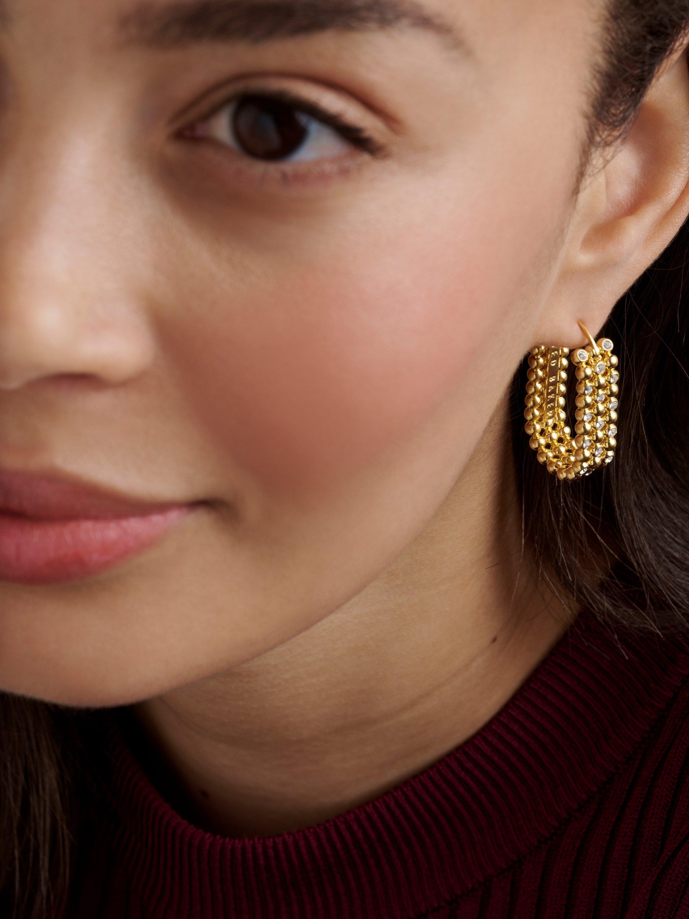 Product image 3 of 5, which shows Ted Baker Bollie Crystal Bobble Hoop Earrings, Gold