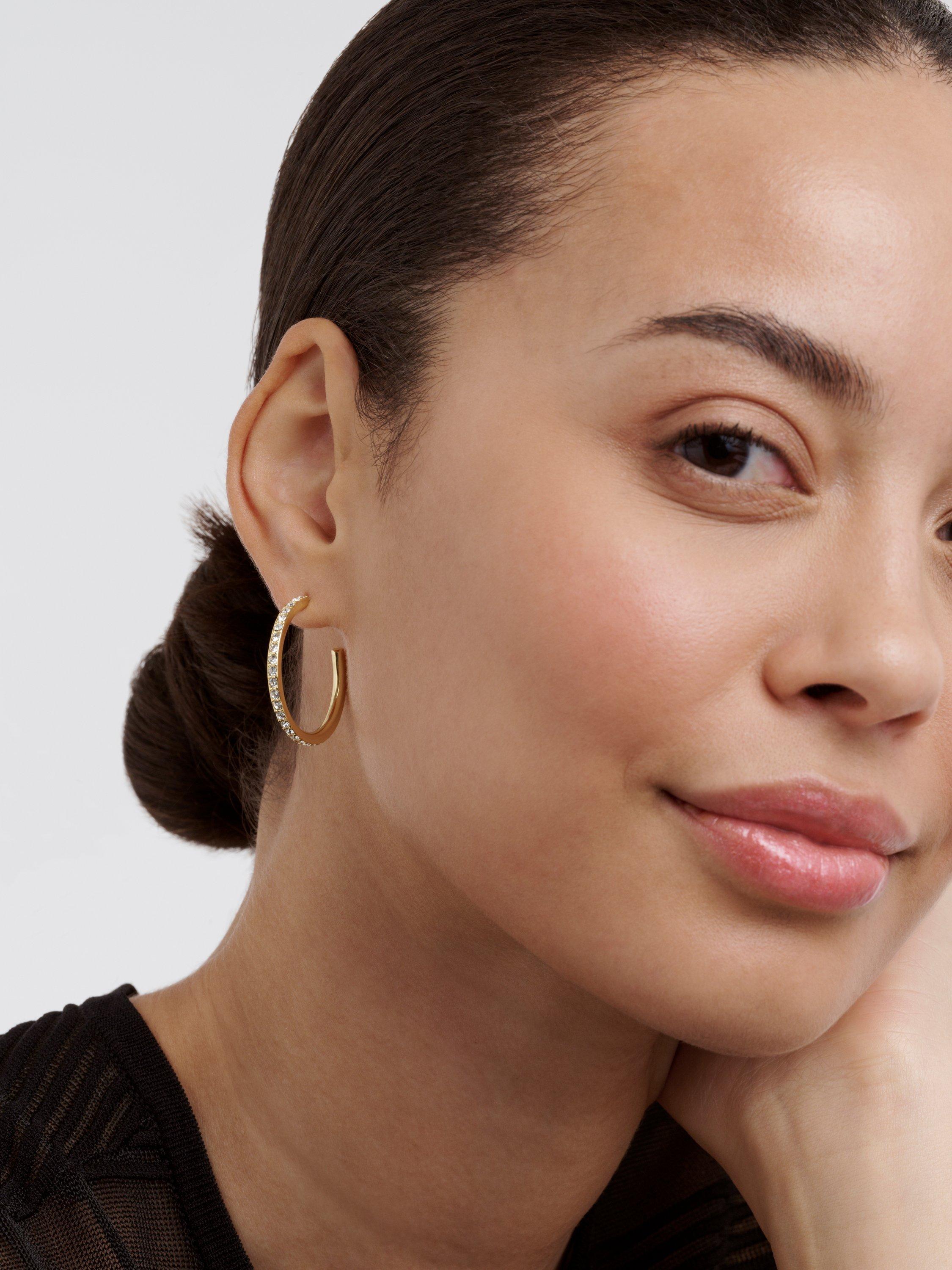 Product image 2 of 6, which shows Ted Baker Clanci Medium Crystal Hoop Earrings, Gold