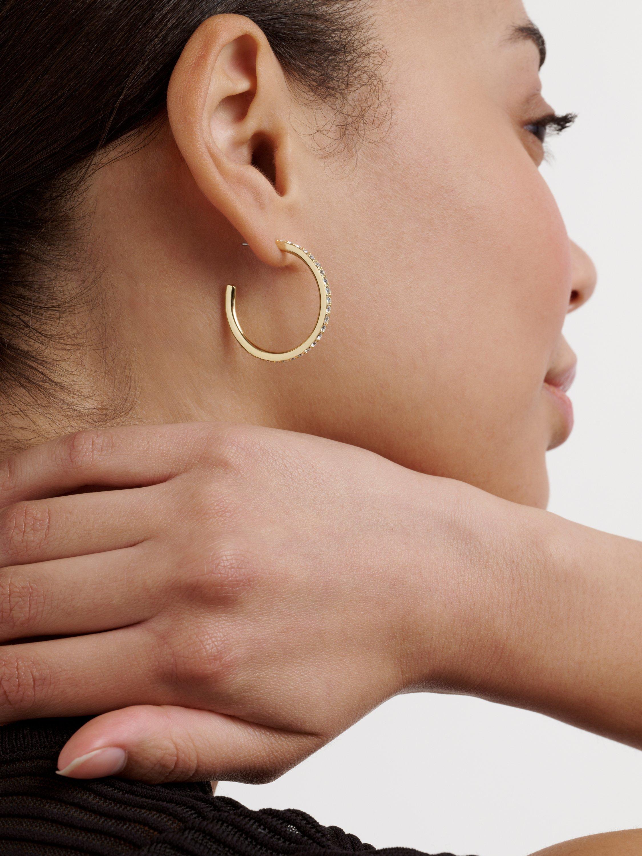 Product image 3 of 6, which shows Ted Baker Clanci Medium Crystal Hoop Earrings, Gold
