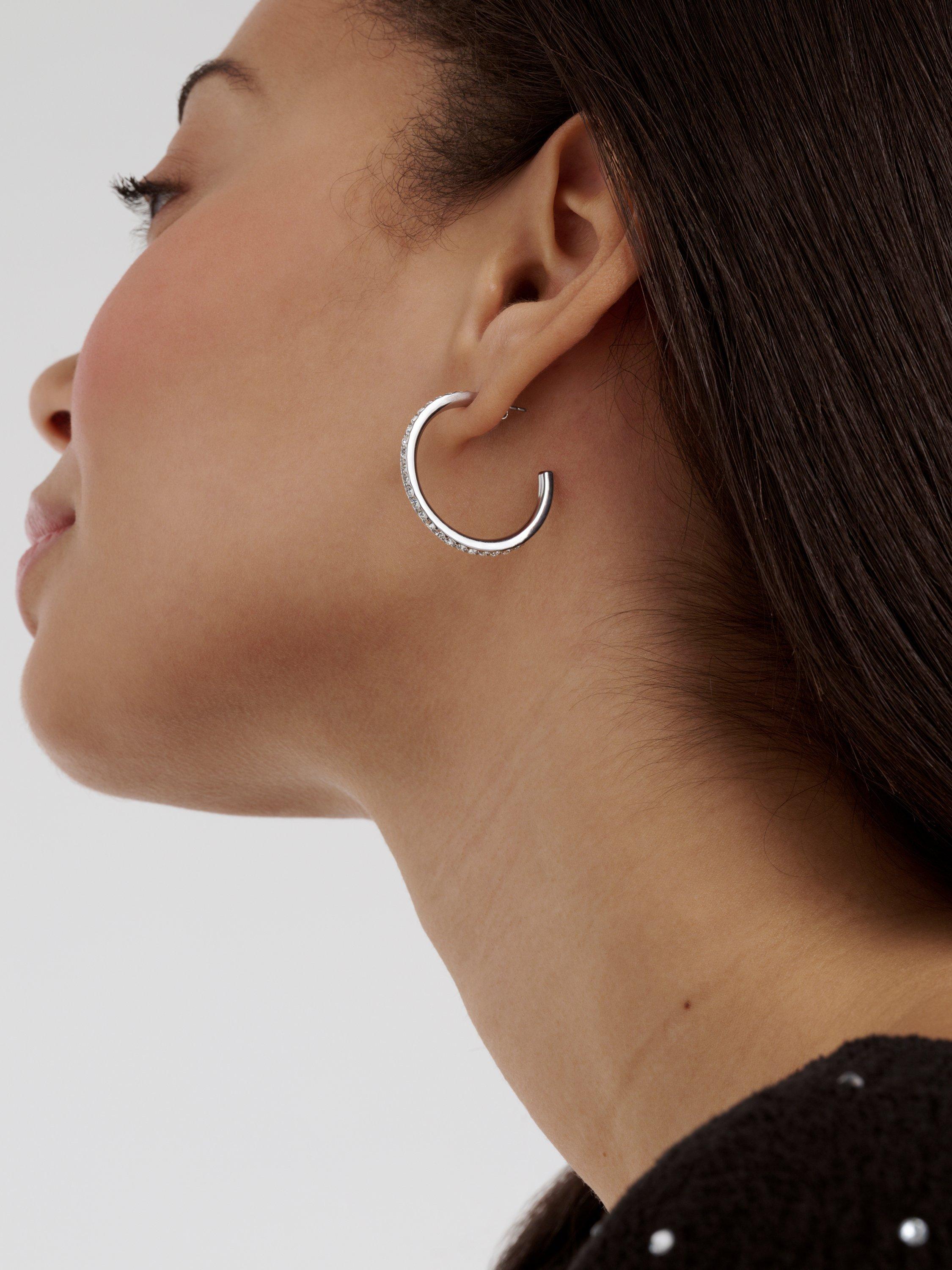 Product image 2 of 6, which shows Ted Baker Clanci Medium Crystal Hoop Earrings, Silver