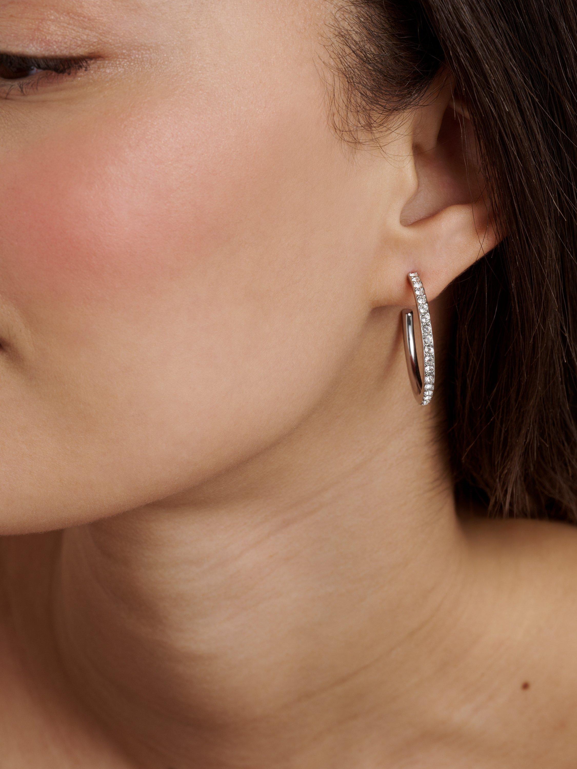 Product image 3 of 6, which shows Ted Baker Clanci Medium Crystal Hoop Earrings, Silver