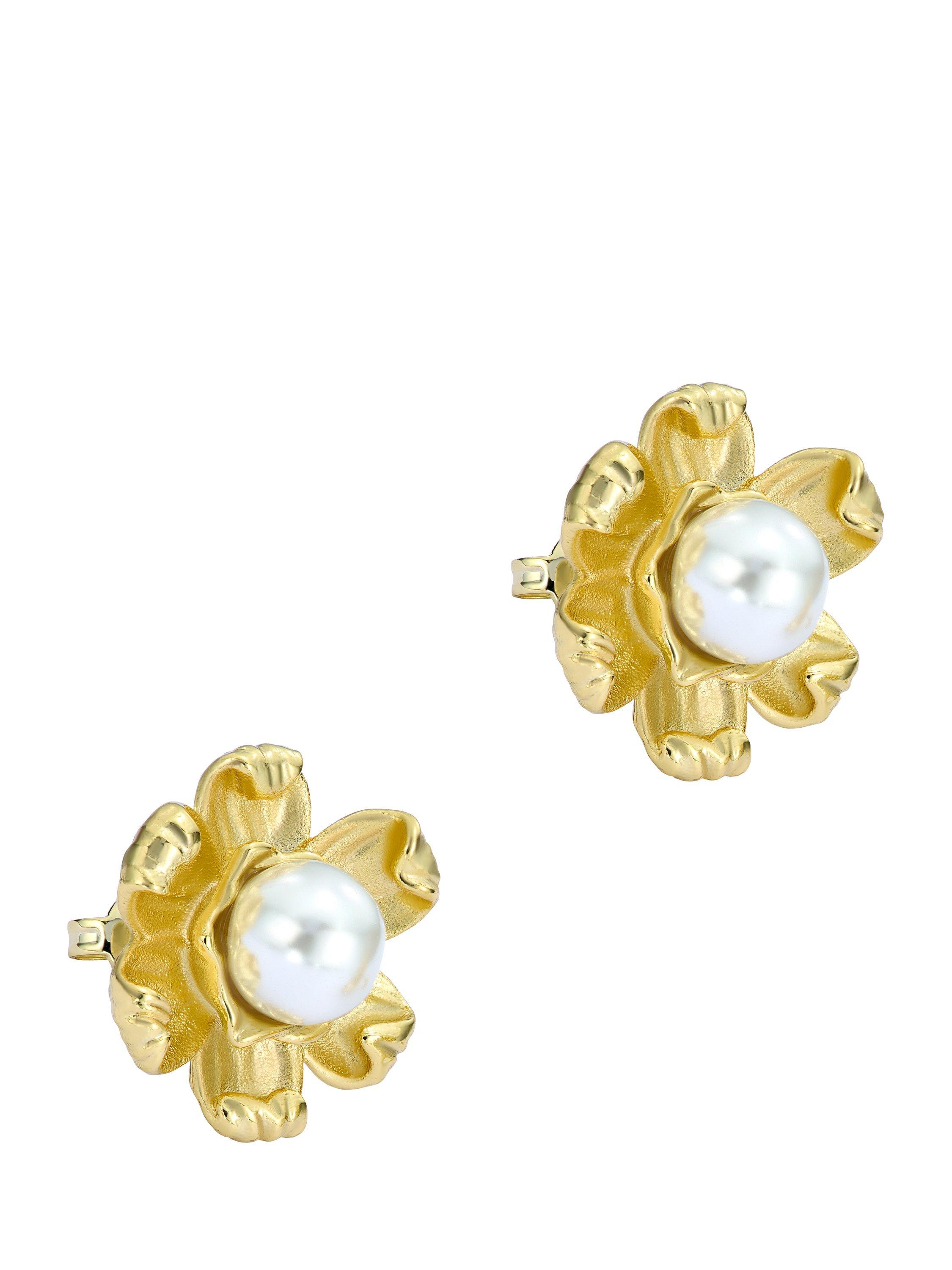 Product image 1 of 6, which shows Ted Baker Dara Daisy Pearl Stud Earrings, Gold