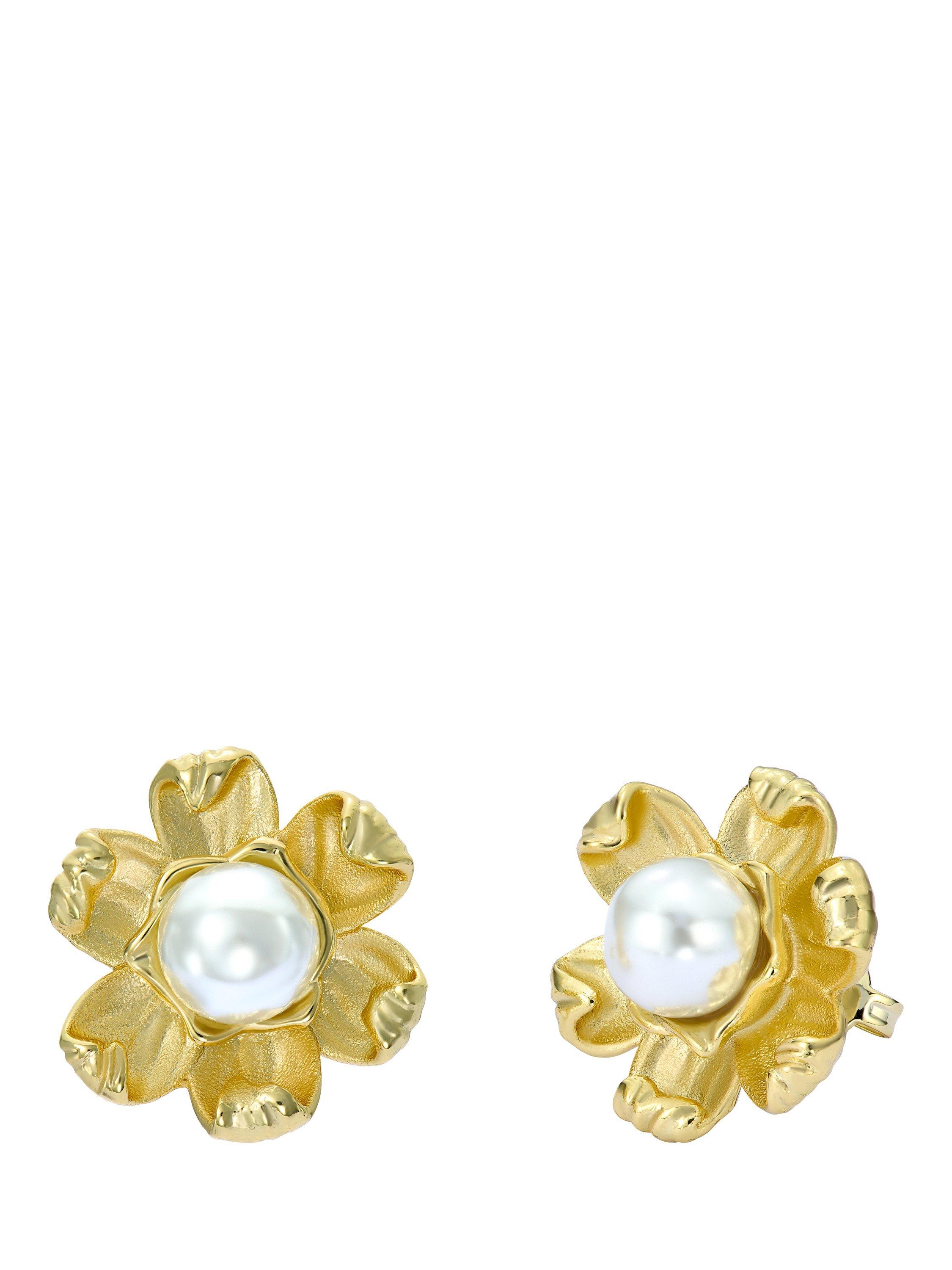Product image 4 of 6, which shows Ted Baker Dara Daisy Pearl Stud Earrings, Gold