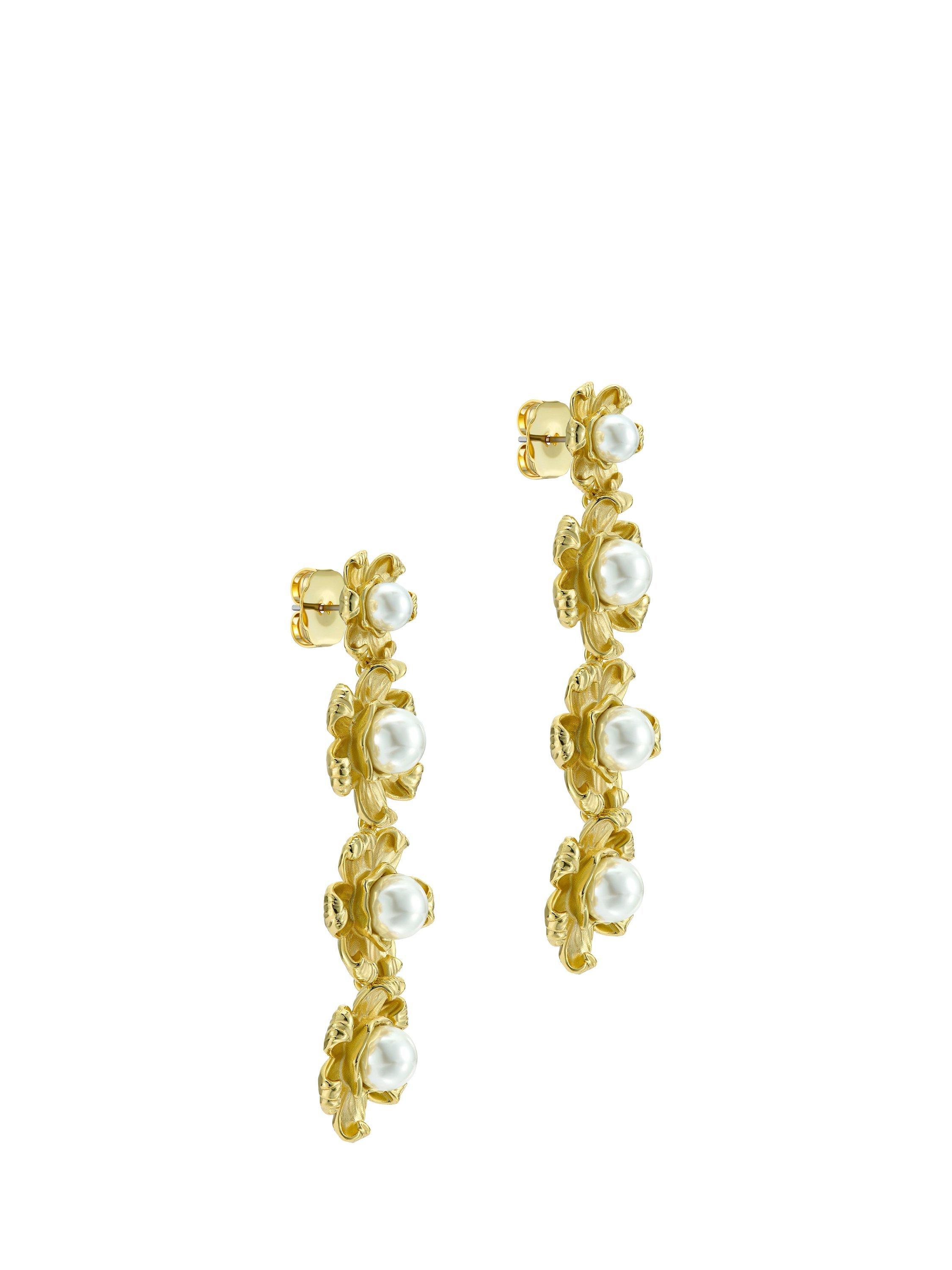 Product image 1 of 6, which shows Ted Baker Darlena Daisy Pearl Statement Drop Earrings, Gold