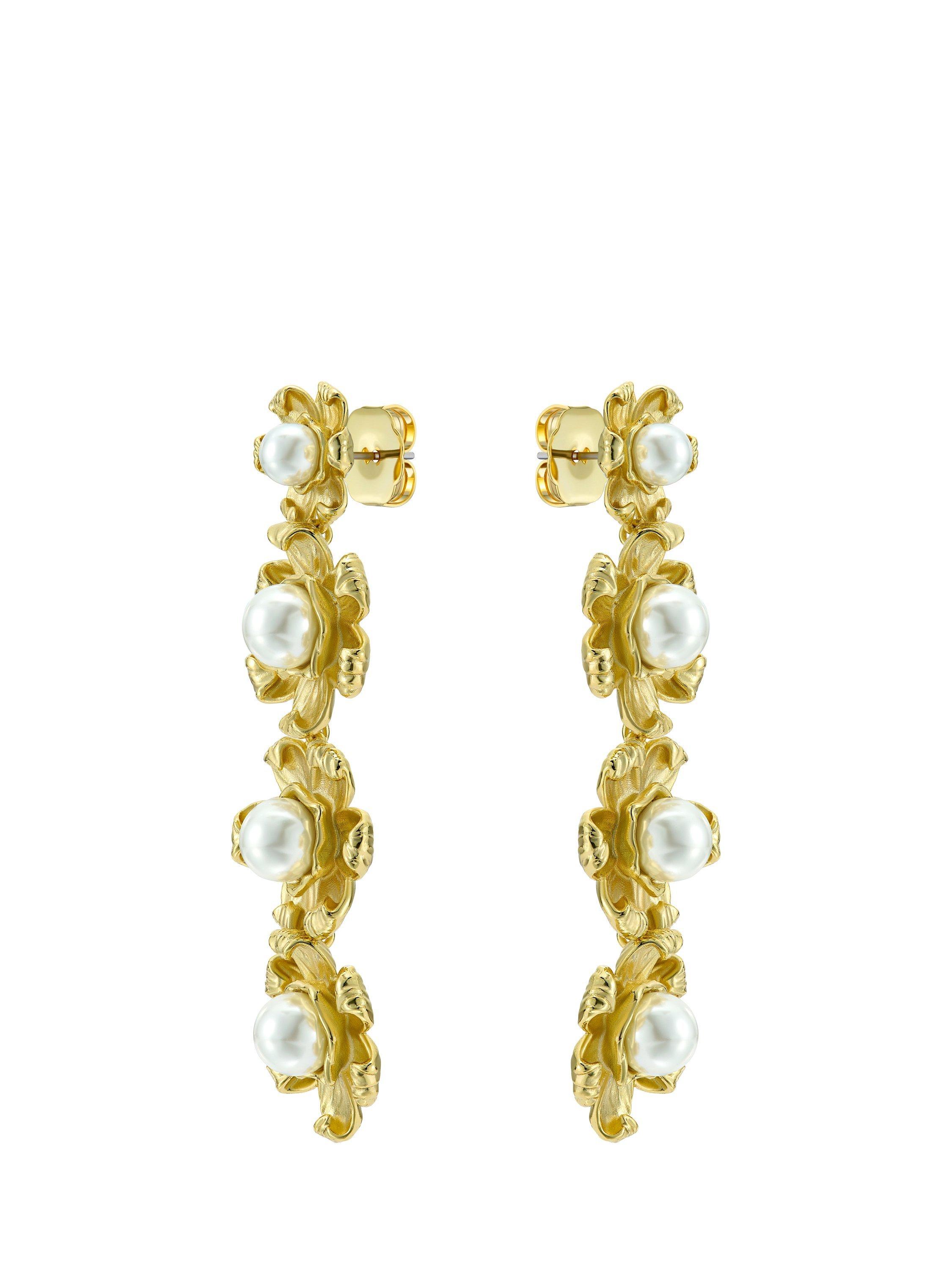 Product image 4 of 6, which shows Ted Baker Darlena Daisy Pearl Statement Drop Earrings, Gold