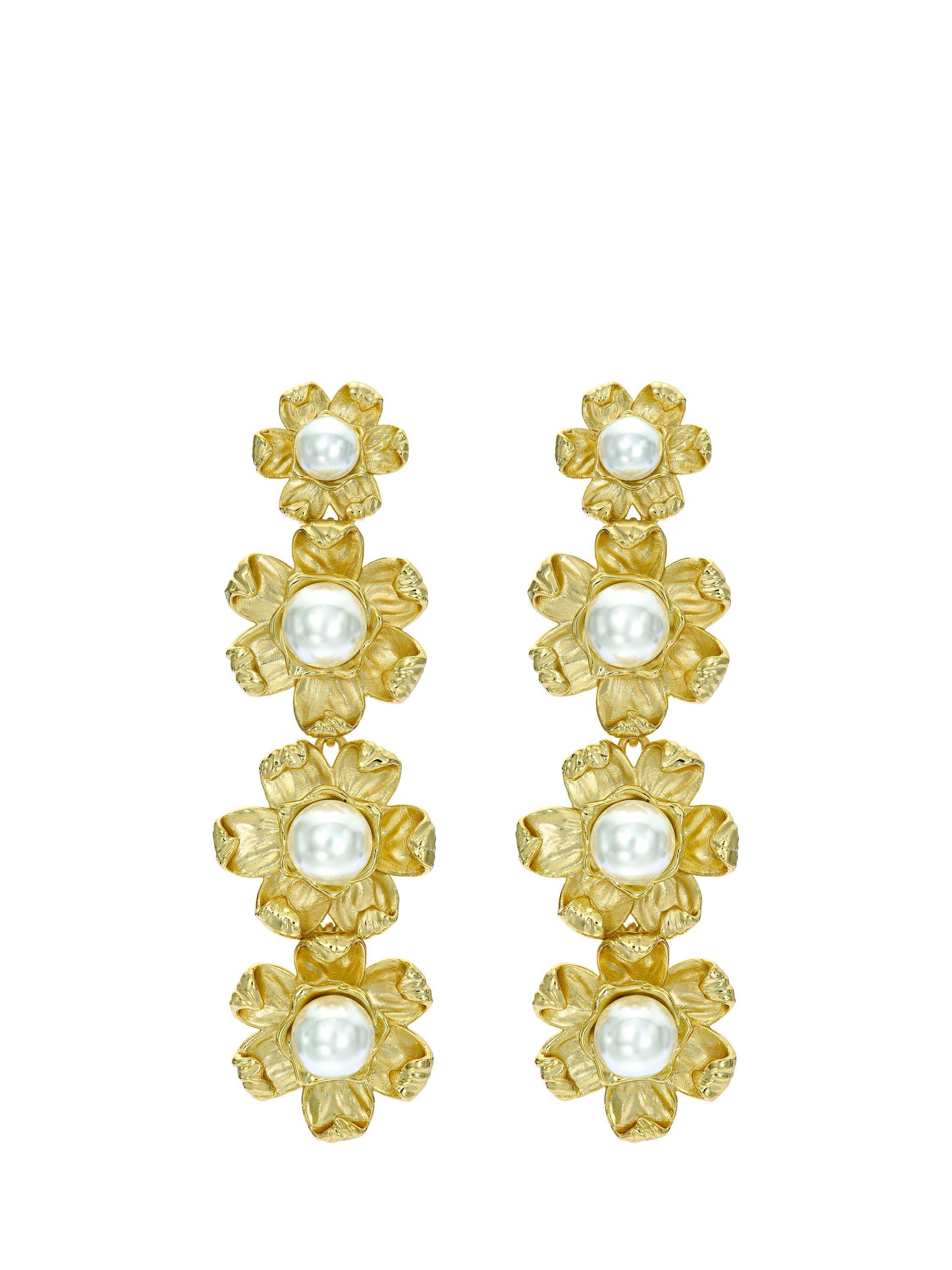 Product image 5 of 6, which shows Ted Baker Darlena Daisy Pearl Statement Drop Earrings, Gold
