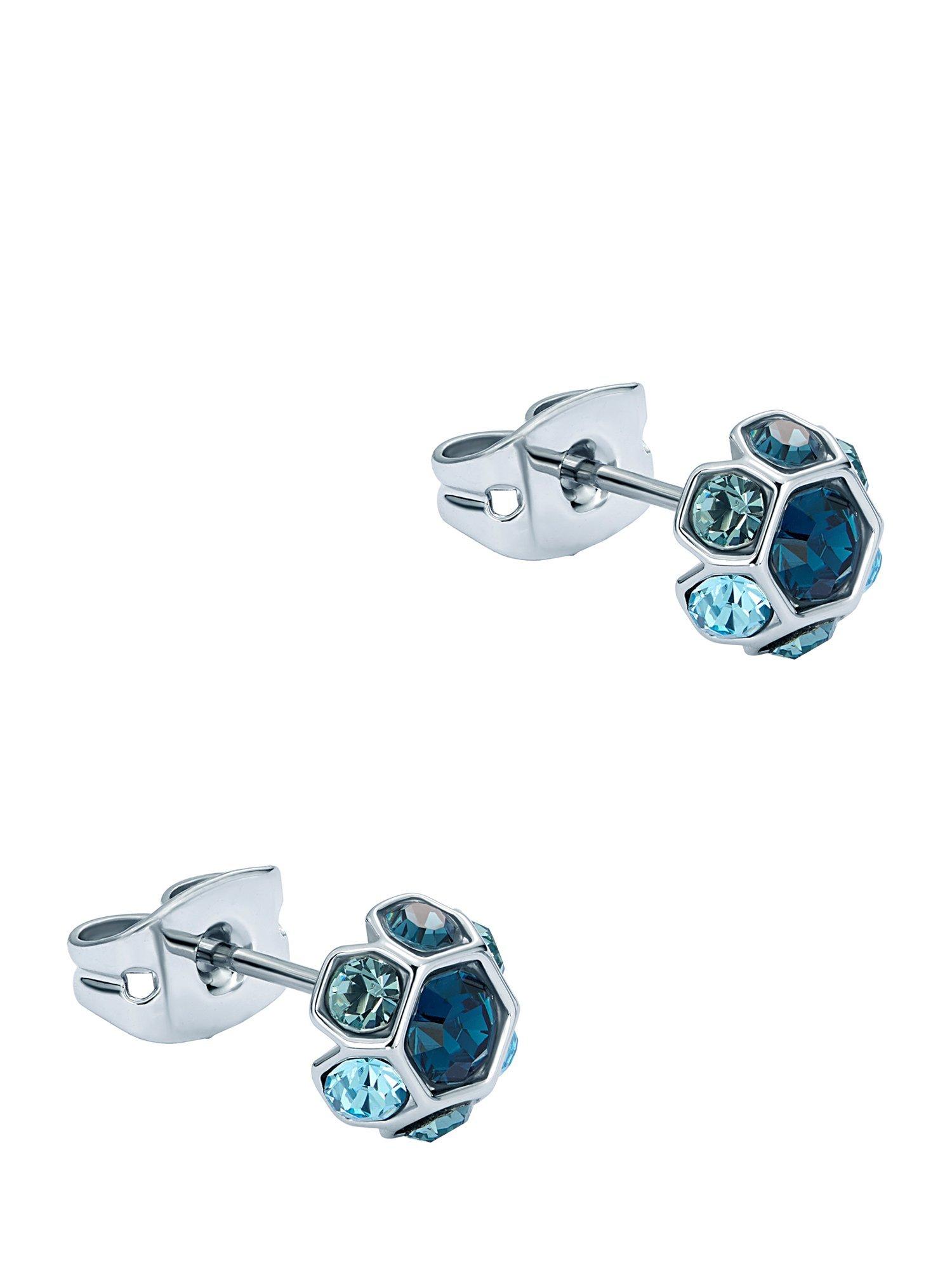 Product image 1 of 6, which shows Ted Baker Gemme Crystal Gem Cluster Stud Earrings, Silver/Blue