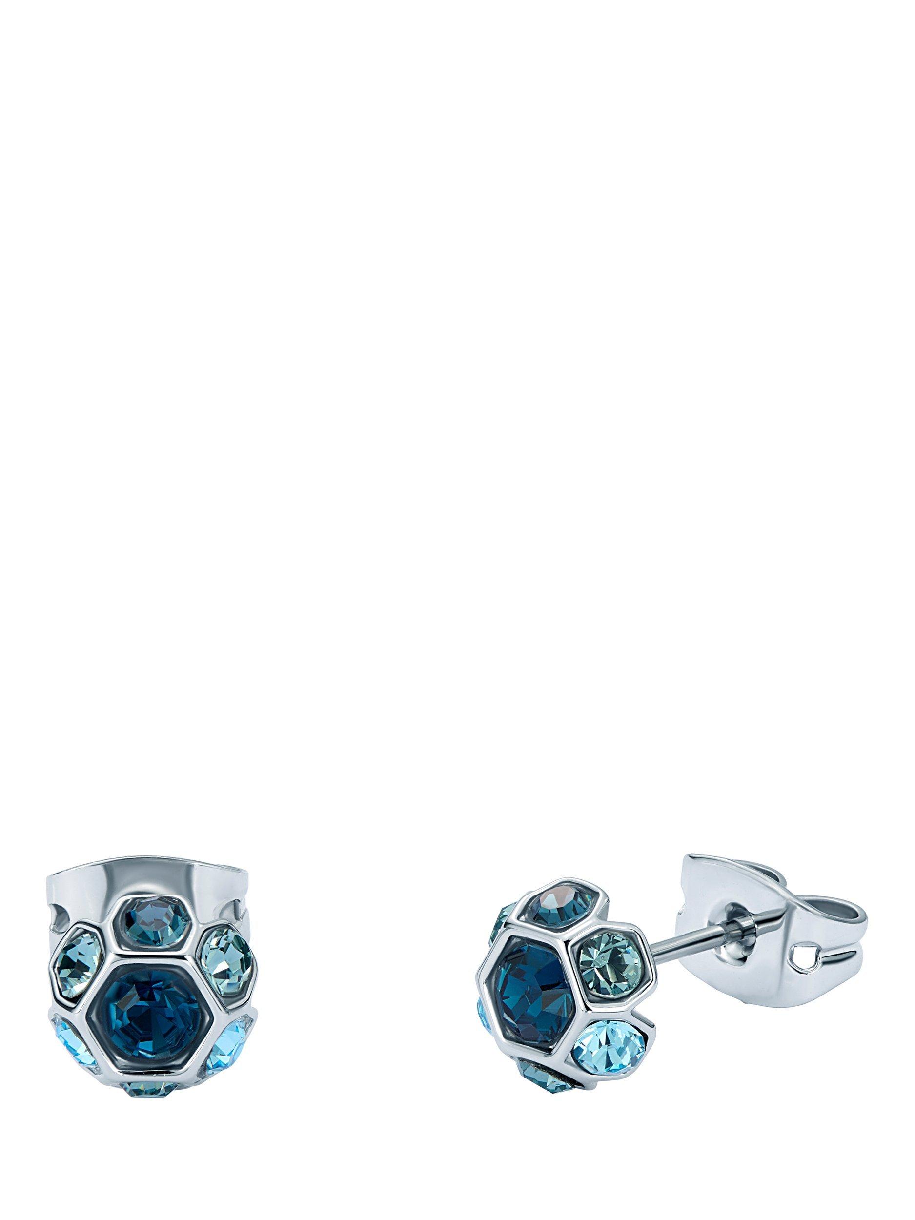 Product image 4 of 6, which shows Ted Baker Gemme Crystal Gem Cluster Stud Earrings, Silver/Blue