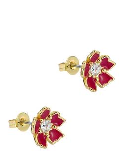 Ted Baker Peti Painted Flower Stud Earrings, Gold/Red, Gold/Red