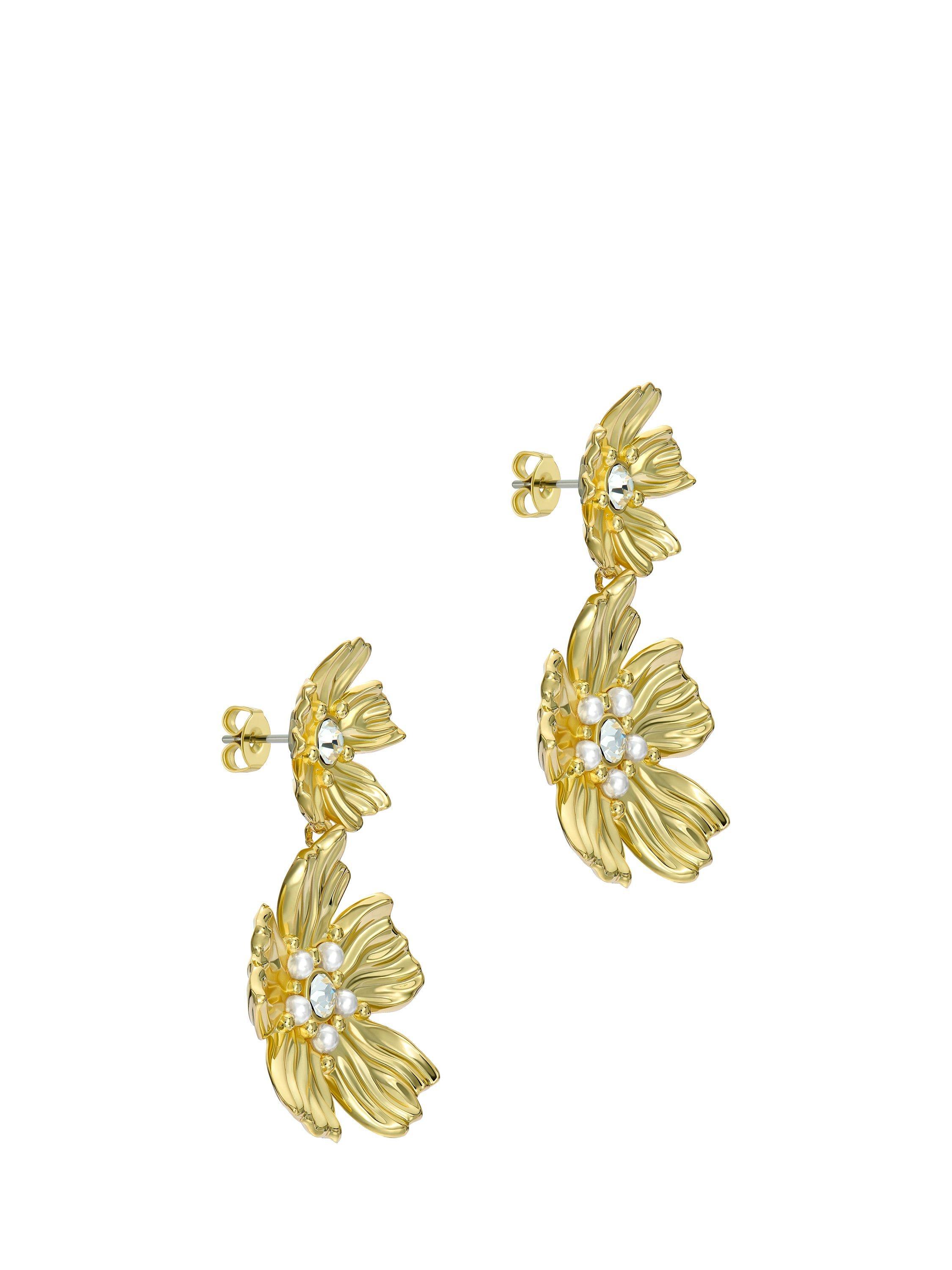Product image 1 of 6, which shows Ted Baker Pettala Flower Statement Drop Earrings, Gold