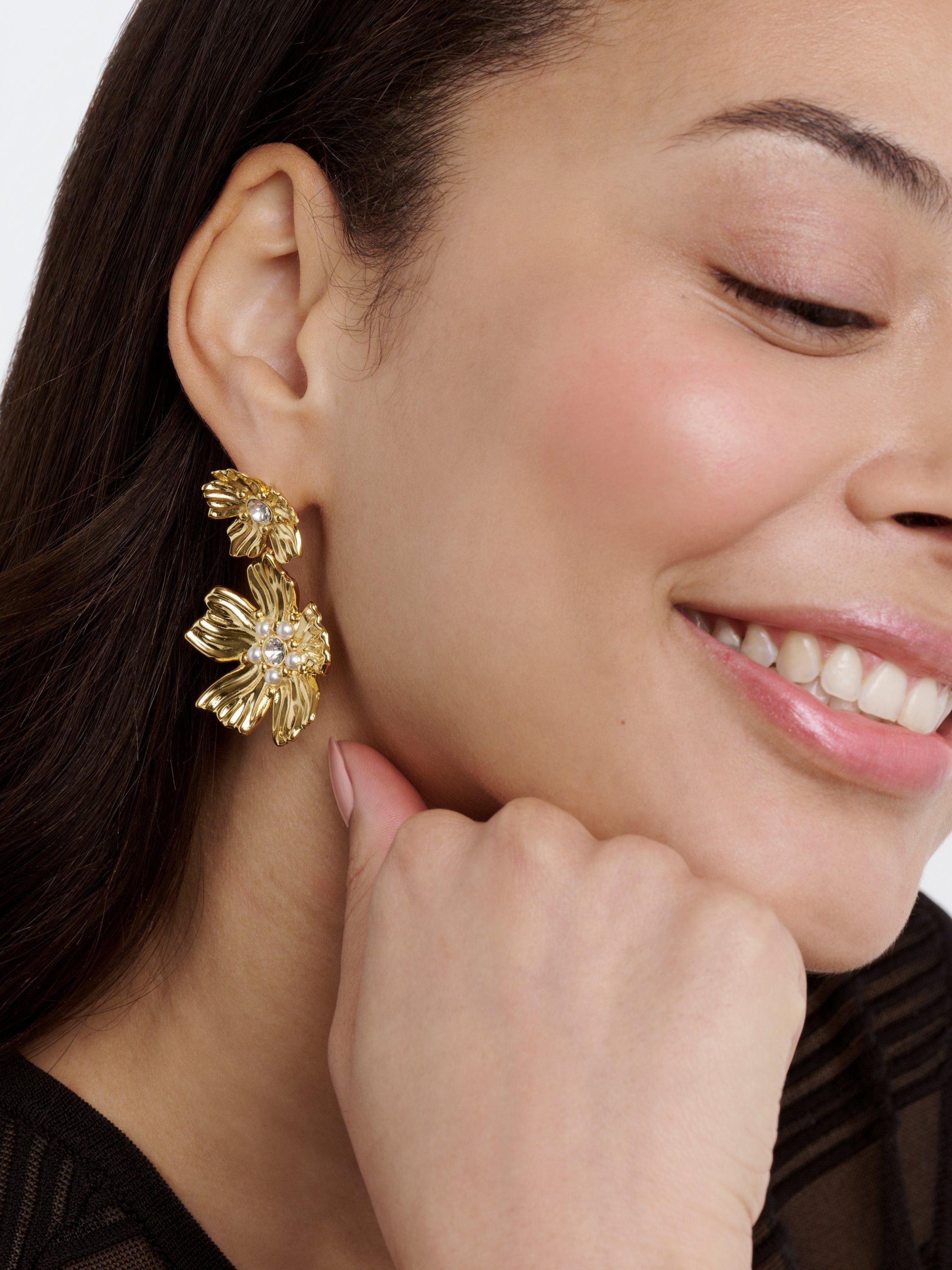 Product image 3 of 6, which shows Ted Baker Pettala Flower Statement Drop Earrings, Gold