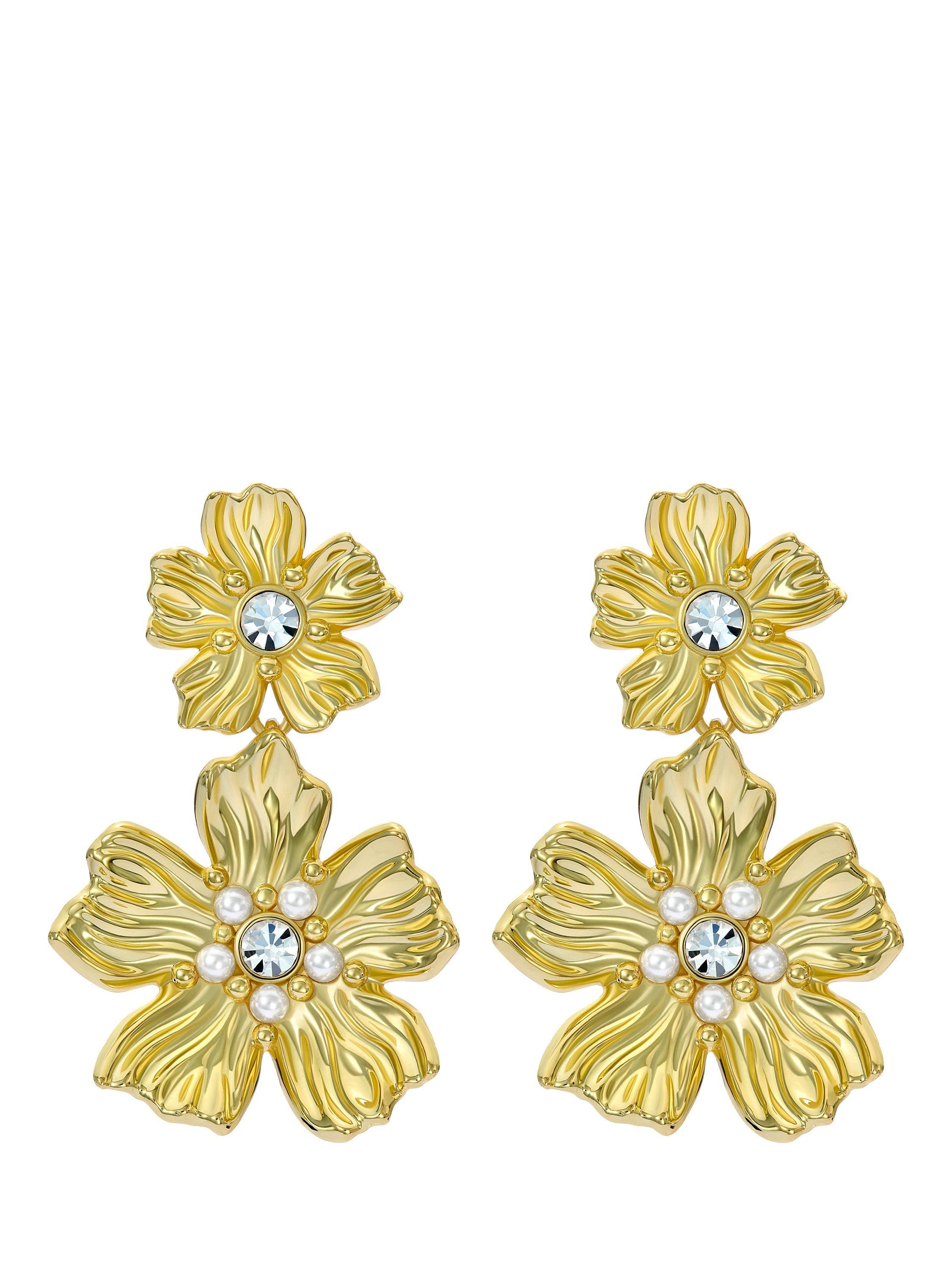 Product image 4 of 6, which shows Ted Baker Pettala Flower Statement Drop Earrings, Gold