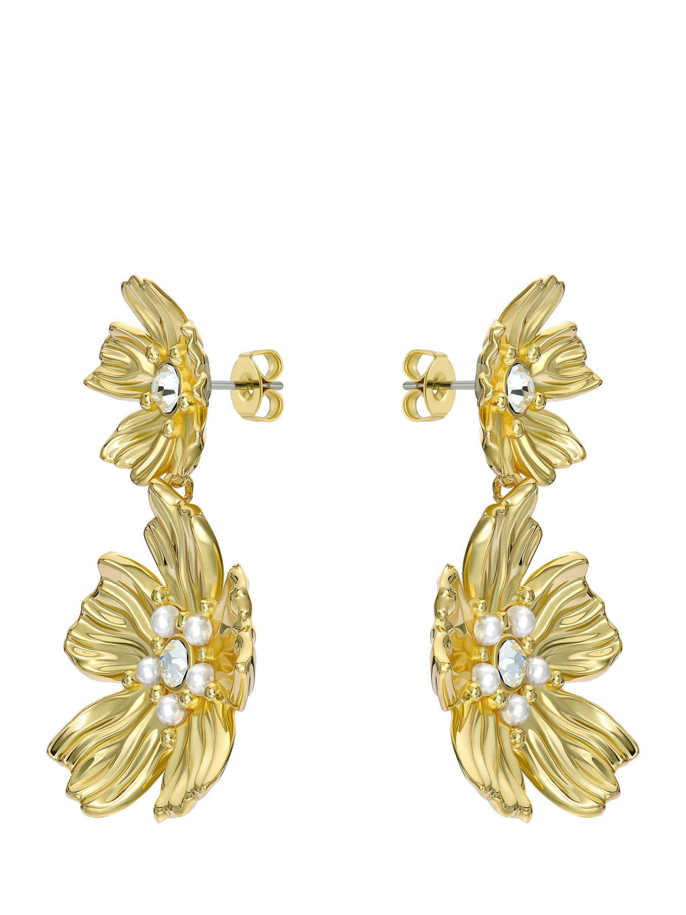 Product image 5 of 6, which shows Ted Baker Pettala Flower Statement Drop Earrings, Gold