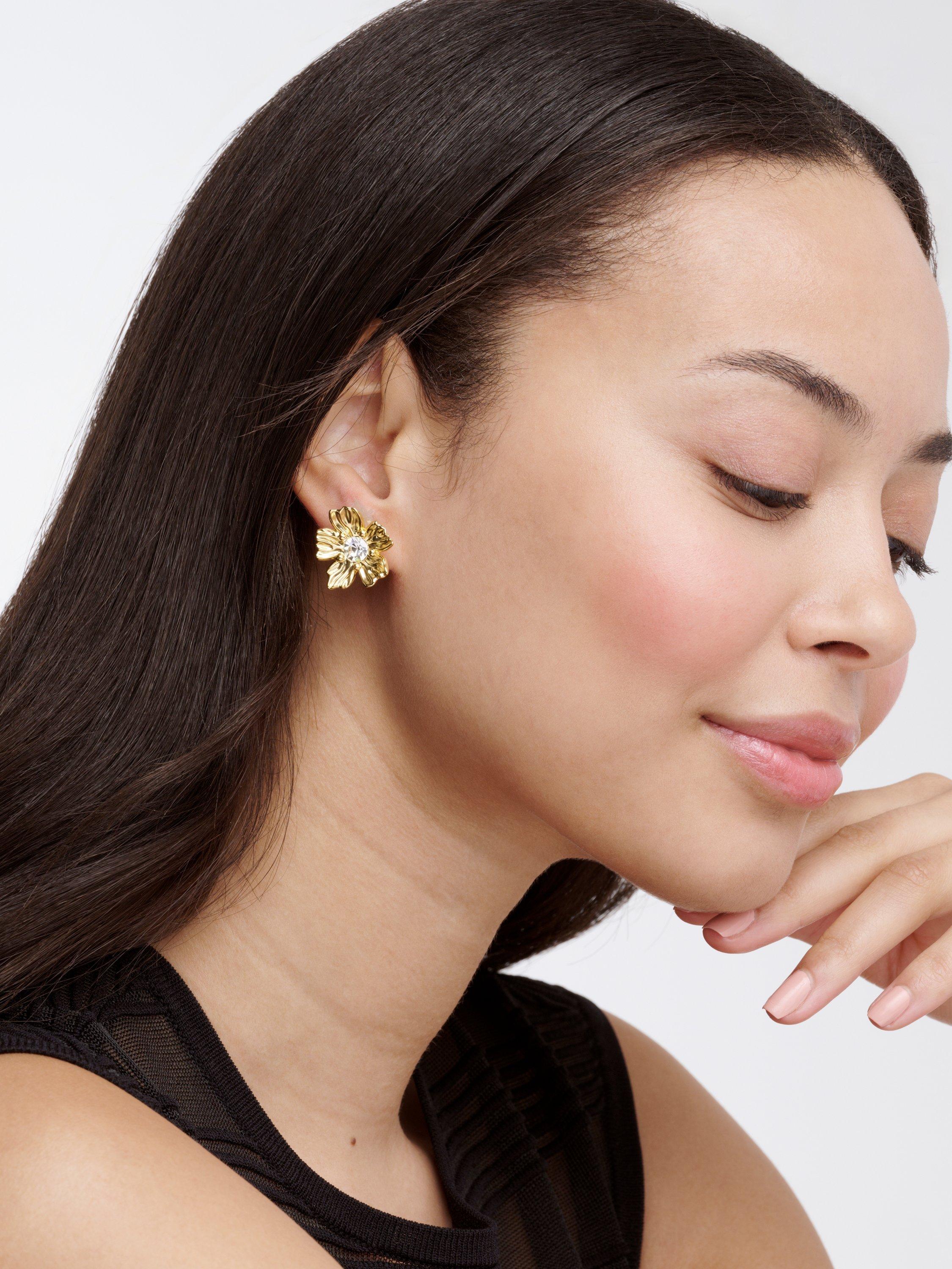 Product image 2 of 6, which shows Ted Baker Petulia Flower Statement Crystal Stud Earrings, Gold