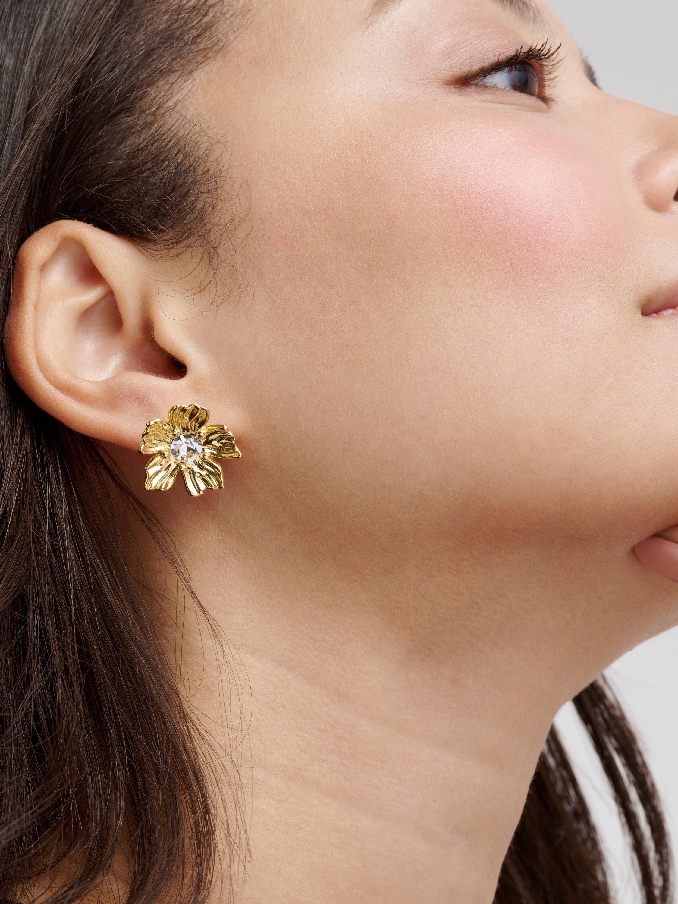Product image 3 of 6, which shows Ted Baker Petulia Flower Statement Crystal Stud Earrings, Gold