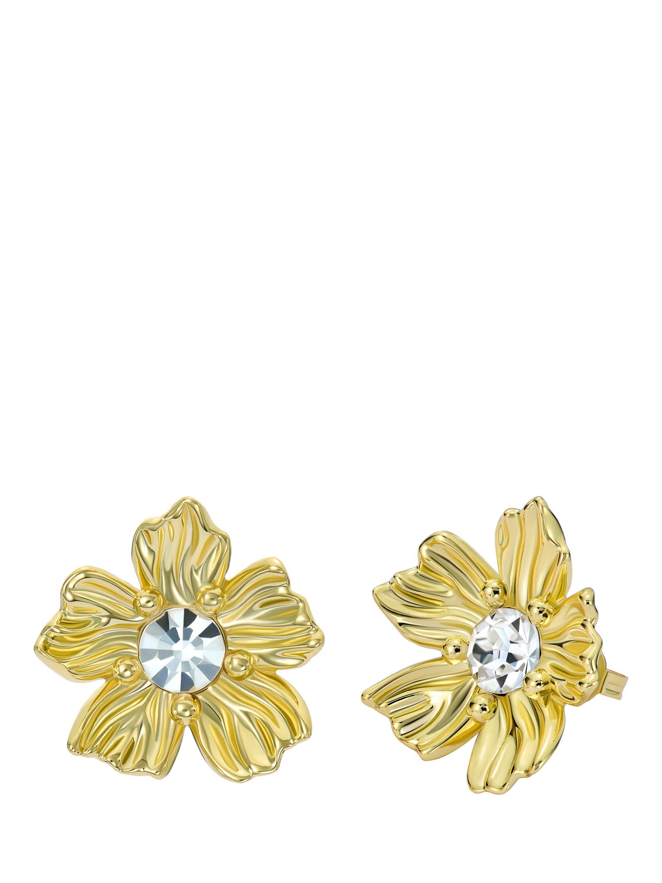 Product image 4 of 6, which shows Ted Baker Petulia Flower Statement Crystal Stud Earrings, Gold