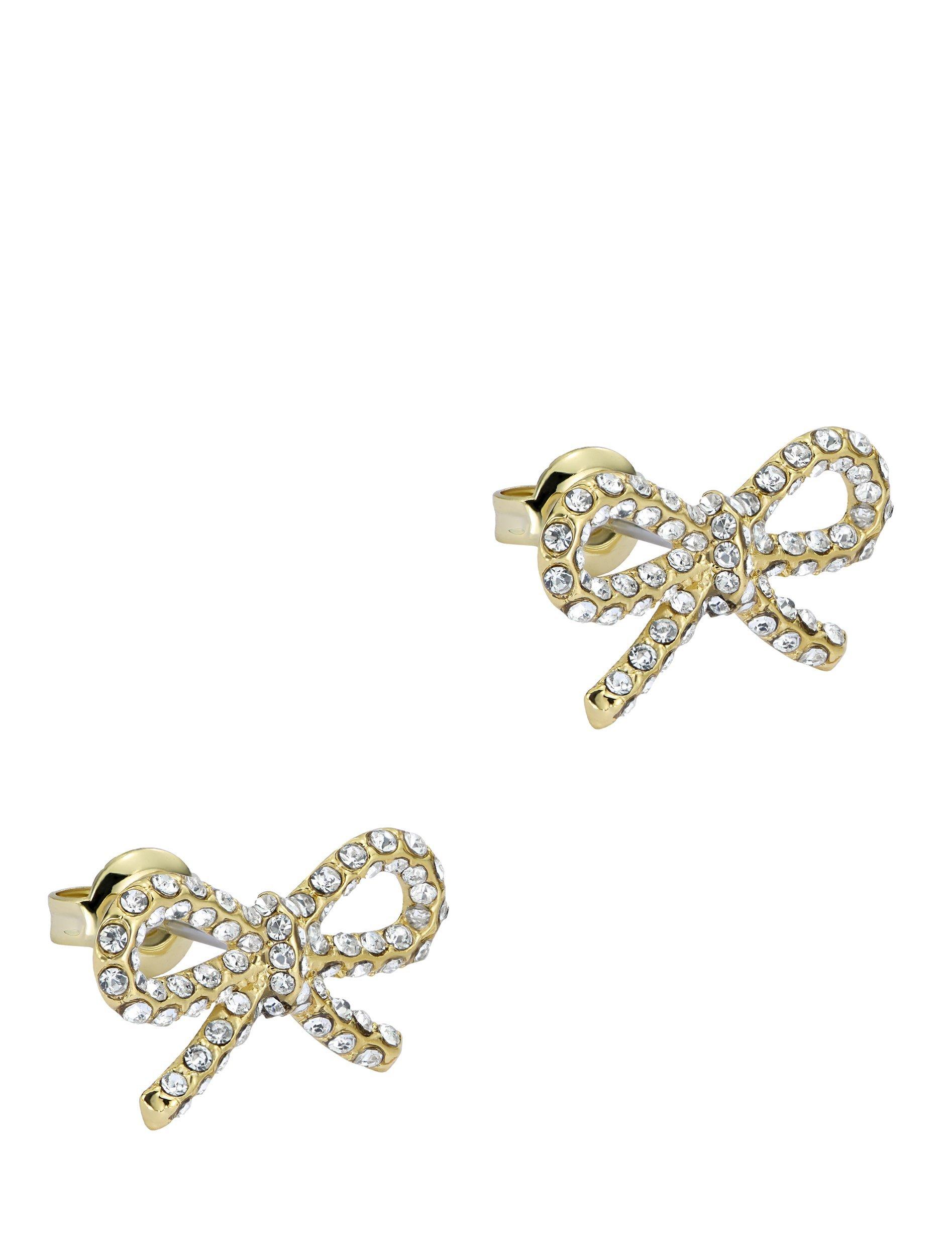 Product image 1 of 6, which shows Ted Baker Ribecca Crystal Ribbon Bow Stud Earrings, Gold