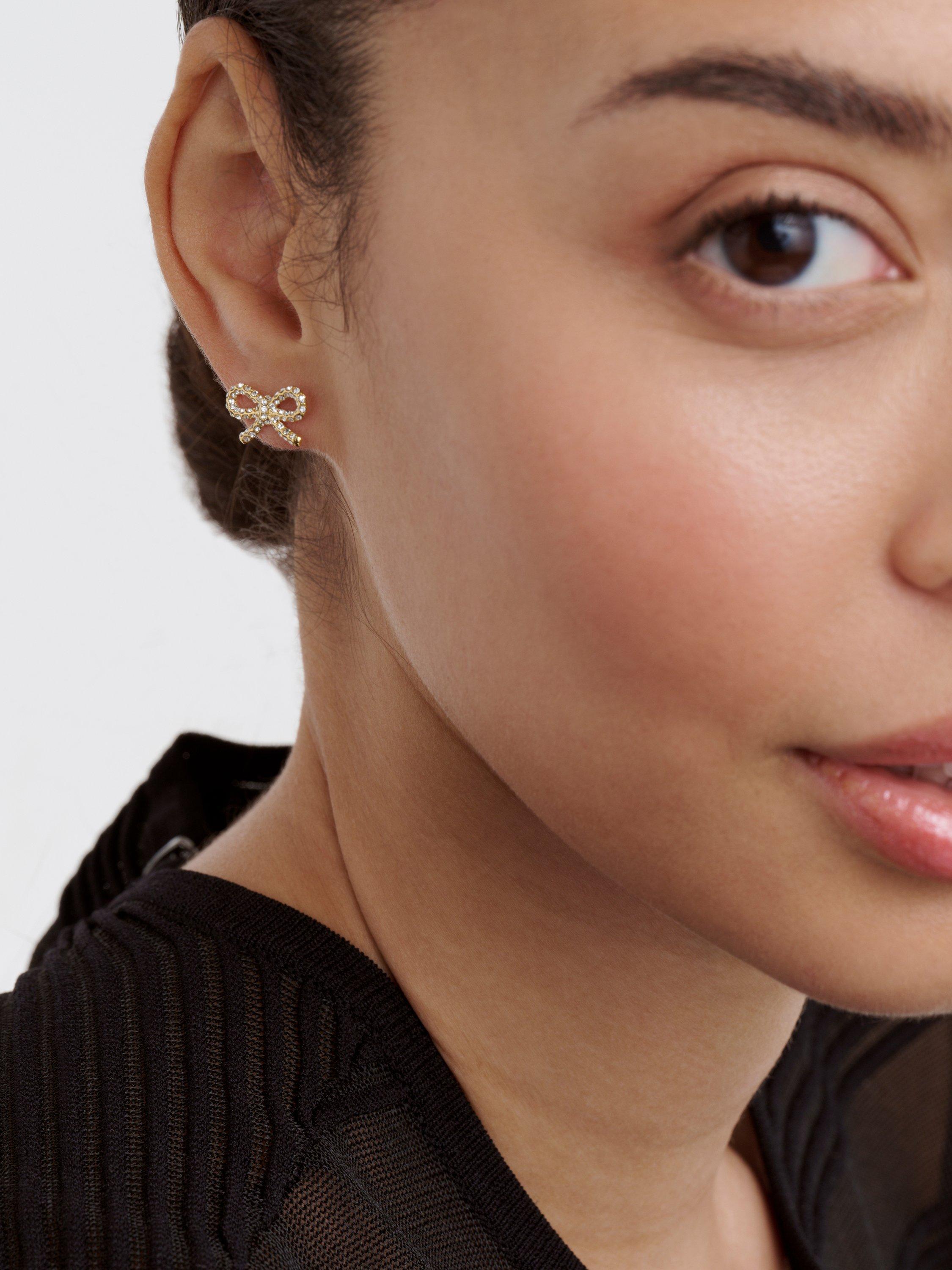 Product image 3 of 6, which shows Ted Baker Ribecca Crystal Ribbon Bow Stud Earrings, Gold