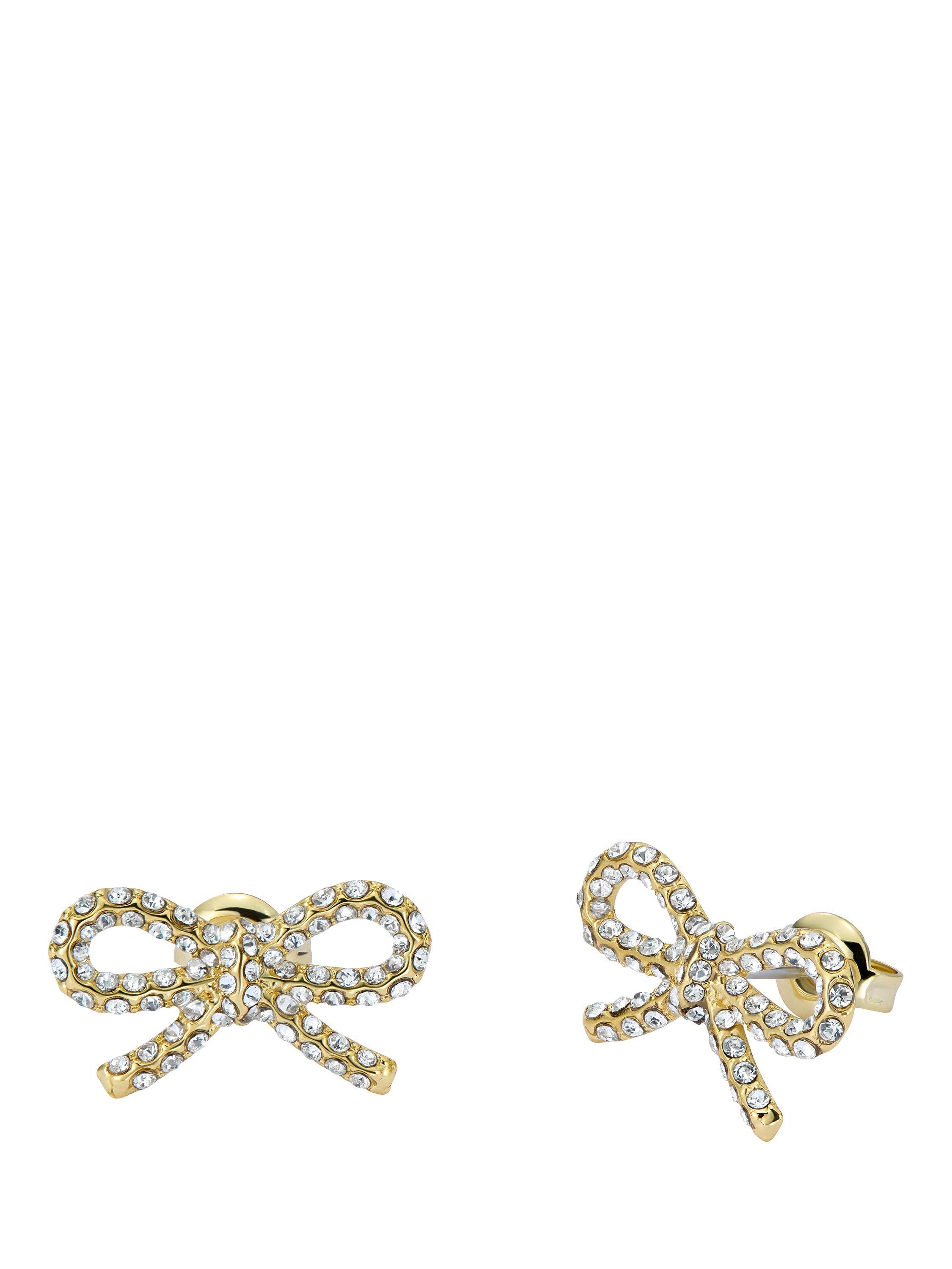 Product image 4 of 6, which shows Ted Baker Ribecca Crystal Ribbon Bow Stud Earrings, Gold