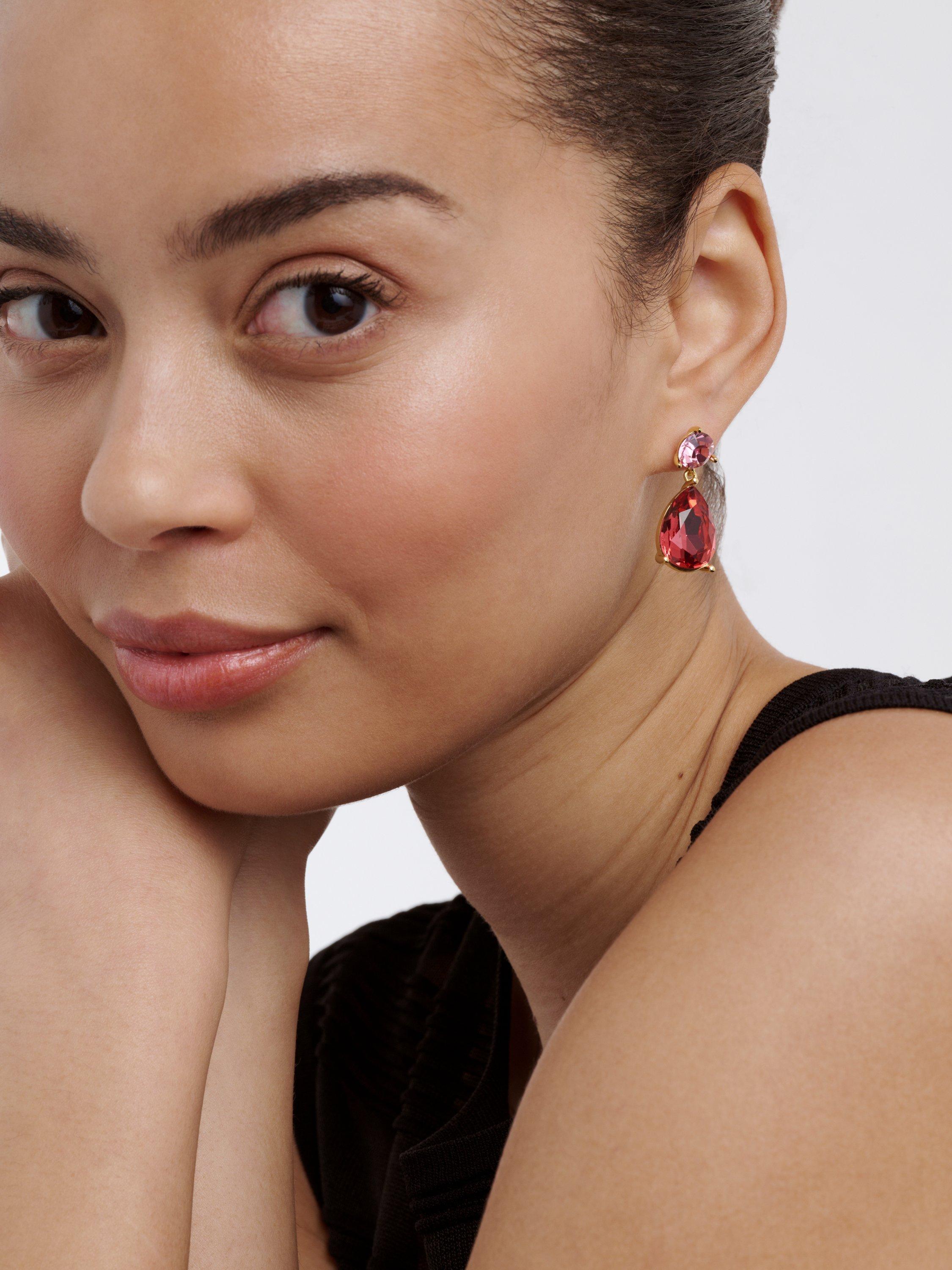 Product image 2 of 6, which shows Ted Baker Teaire Crystal Teardrop Earrings, Gold/Red