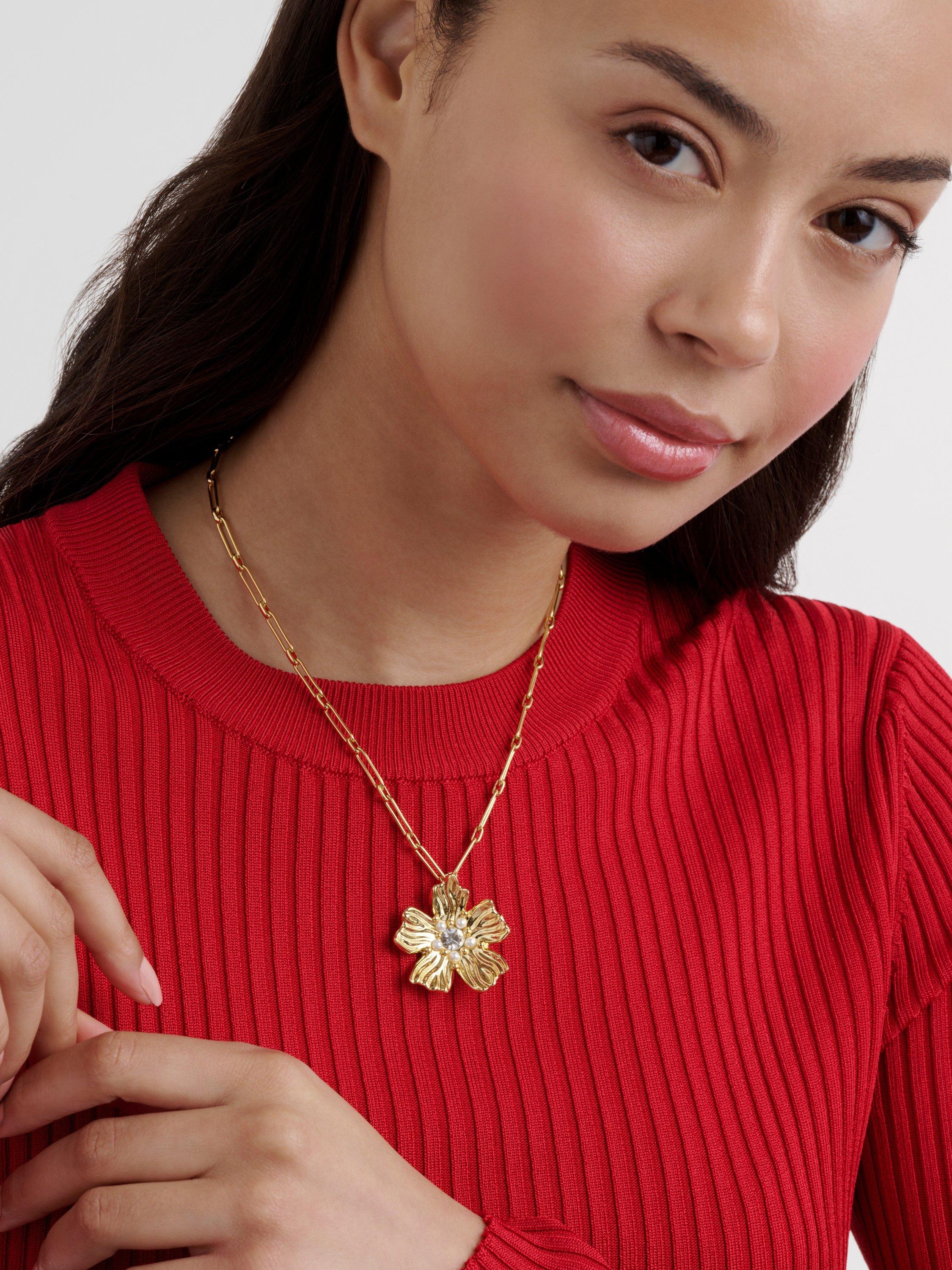 Ted Baker Petrice Flower Statement Crystal Necklace, Gold