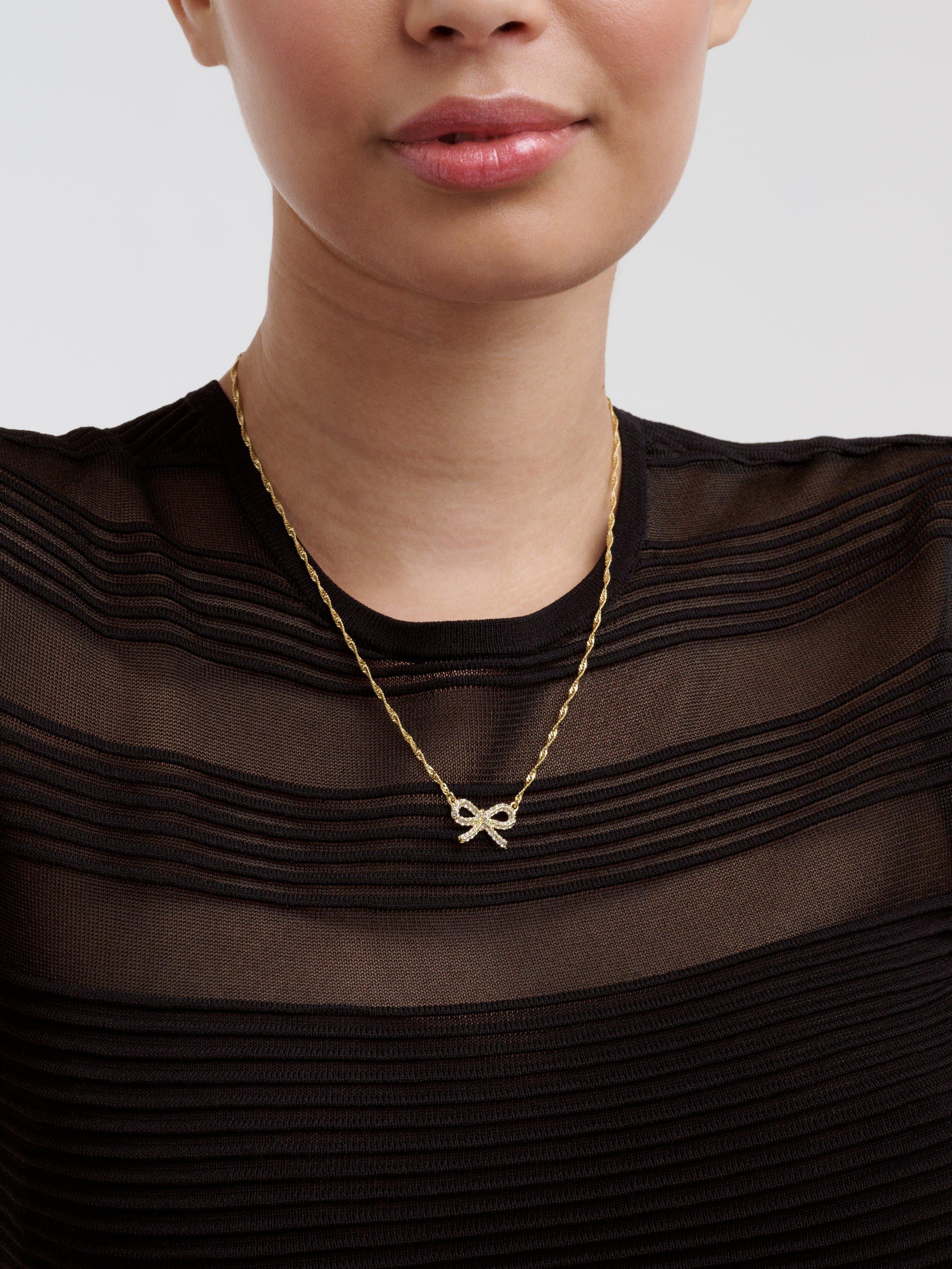 Ted Baker Ribah Crystal Ribbon Bow Pendant Necklace, Gold
