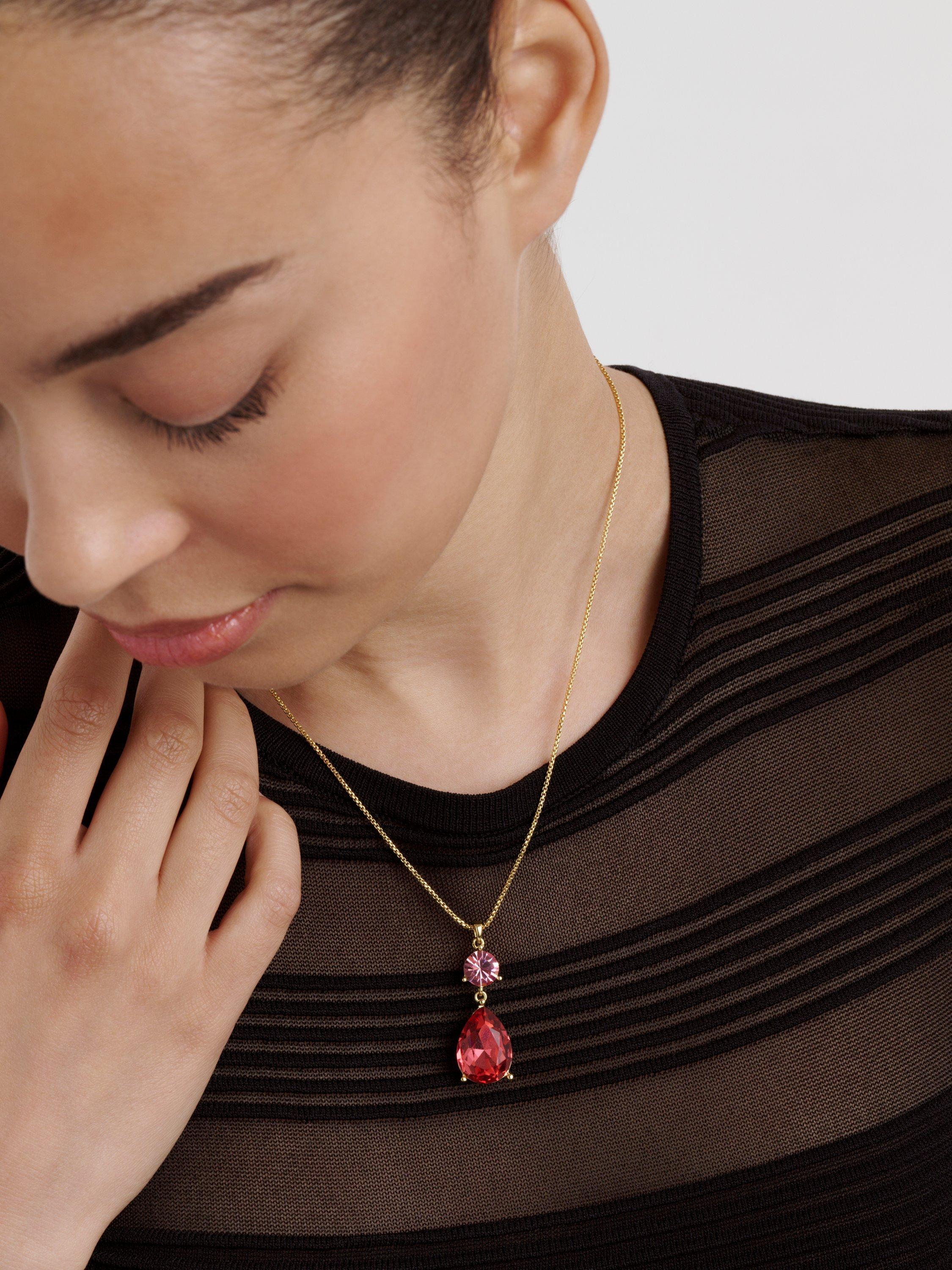 Product image 2 of 6, which shows Ted Baker Tearsa Crystal Teardrop Pendant Necklace, Gold/Pink