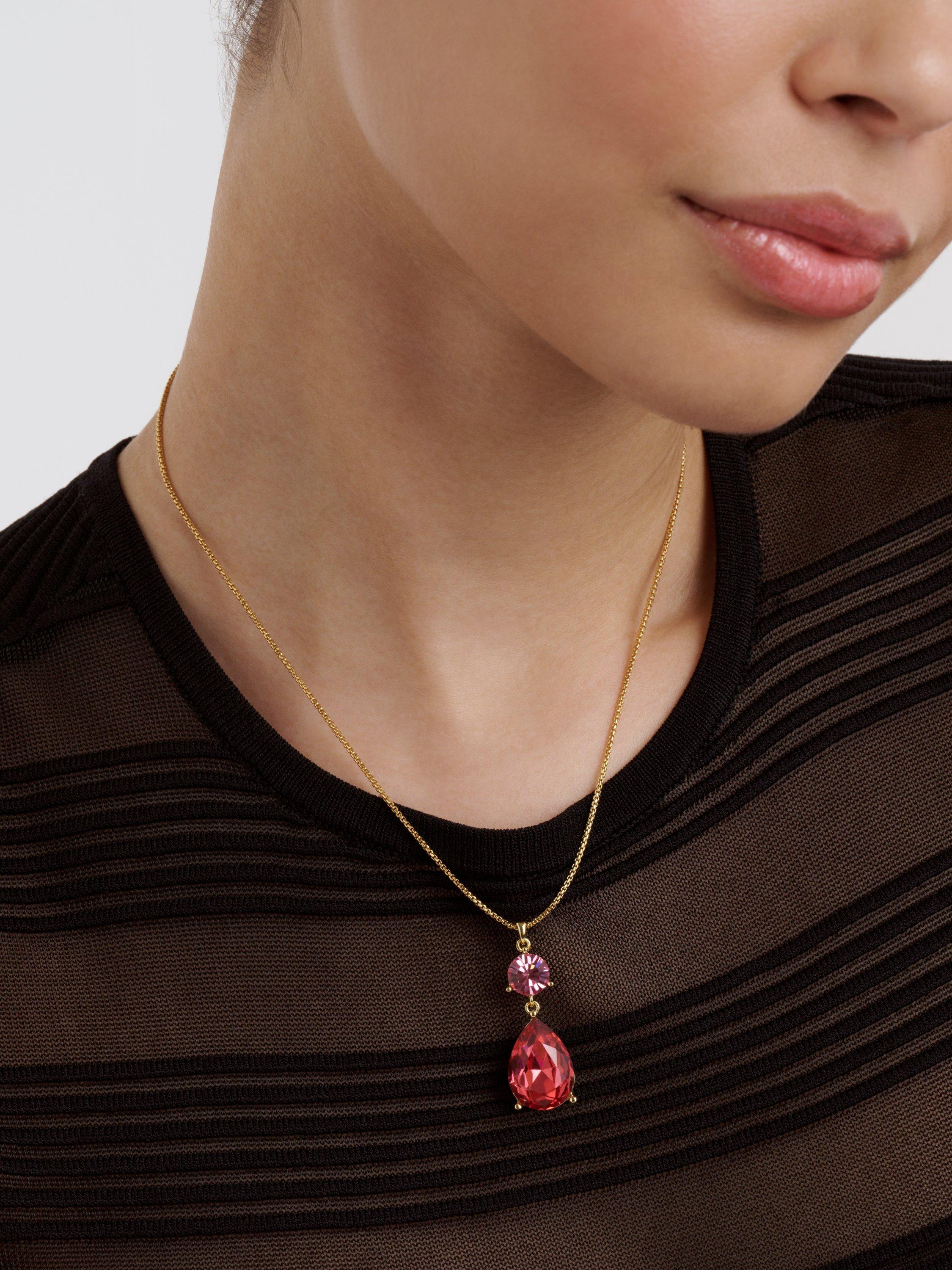 Product image 3 of 6, which shows Ted Baker Tearsa Crystal Teardrop Pendant Necklace, Gold/Pink