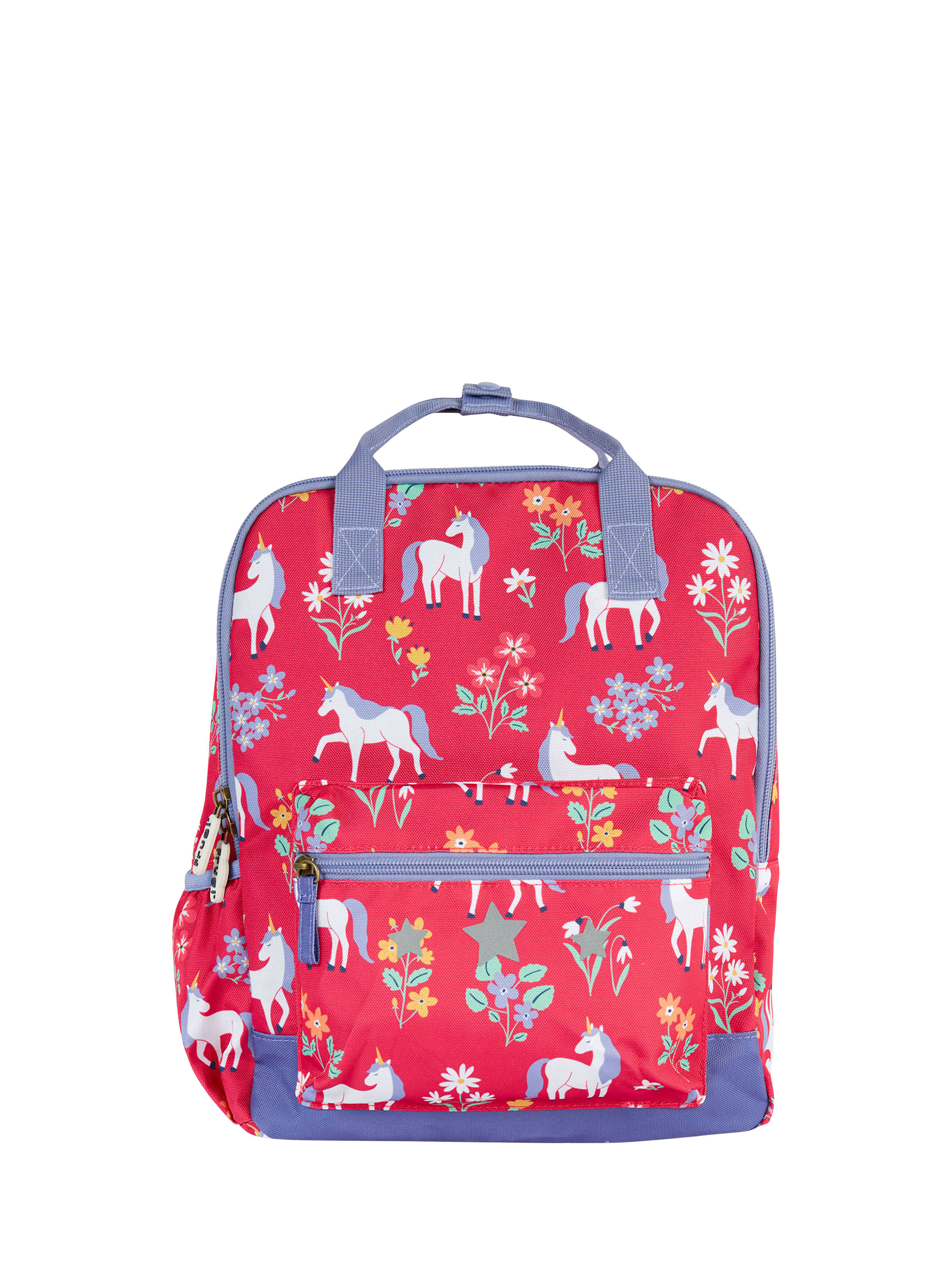 Product image 1 of 5, which shows Frugi Kids' Explorers Unicorn Print Backpack, Rose
