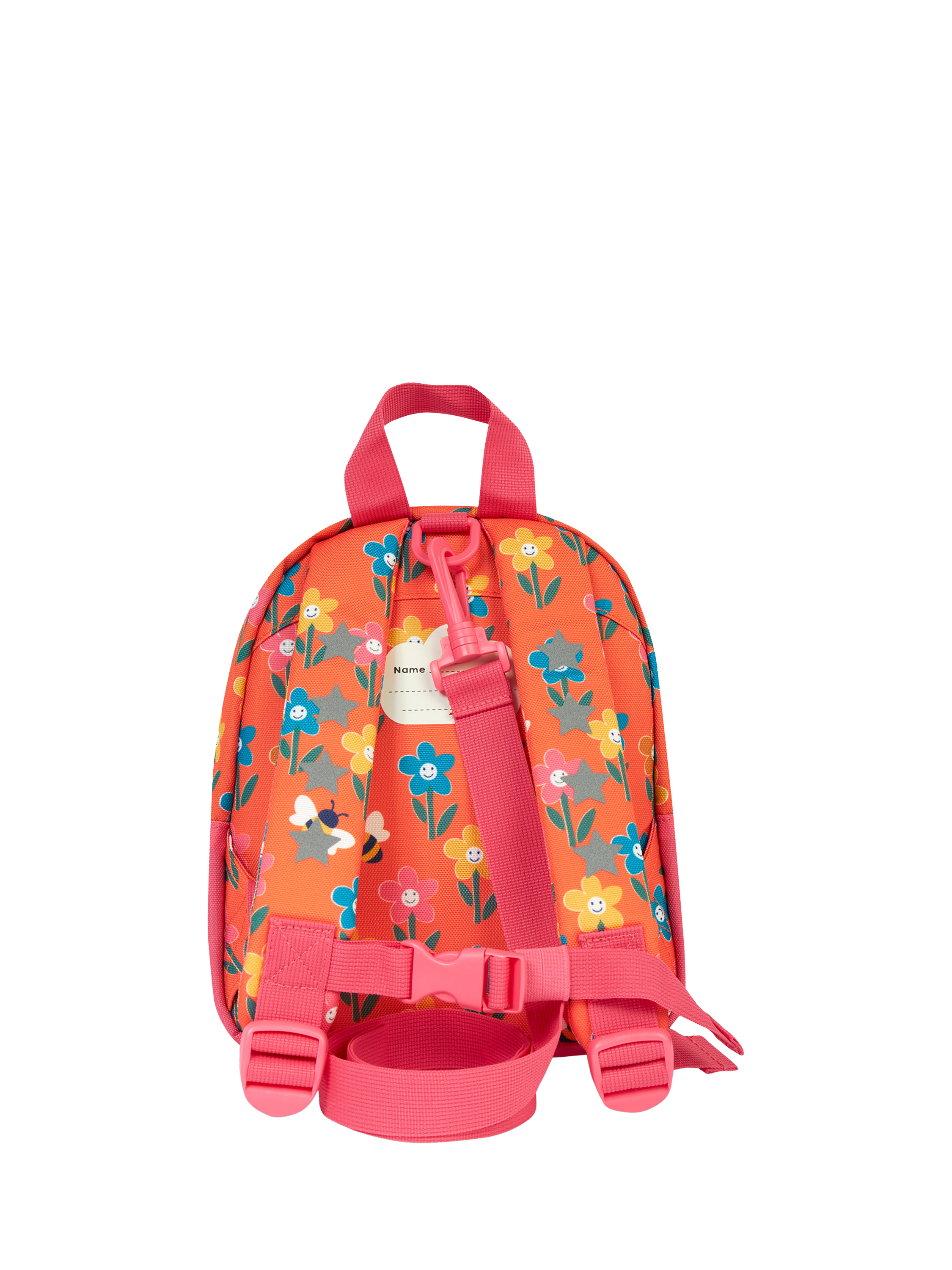 Product image 2 of 6, which shows Frugi Kids' Little Adventure Floral Backpack, Orange/Multi