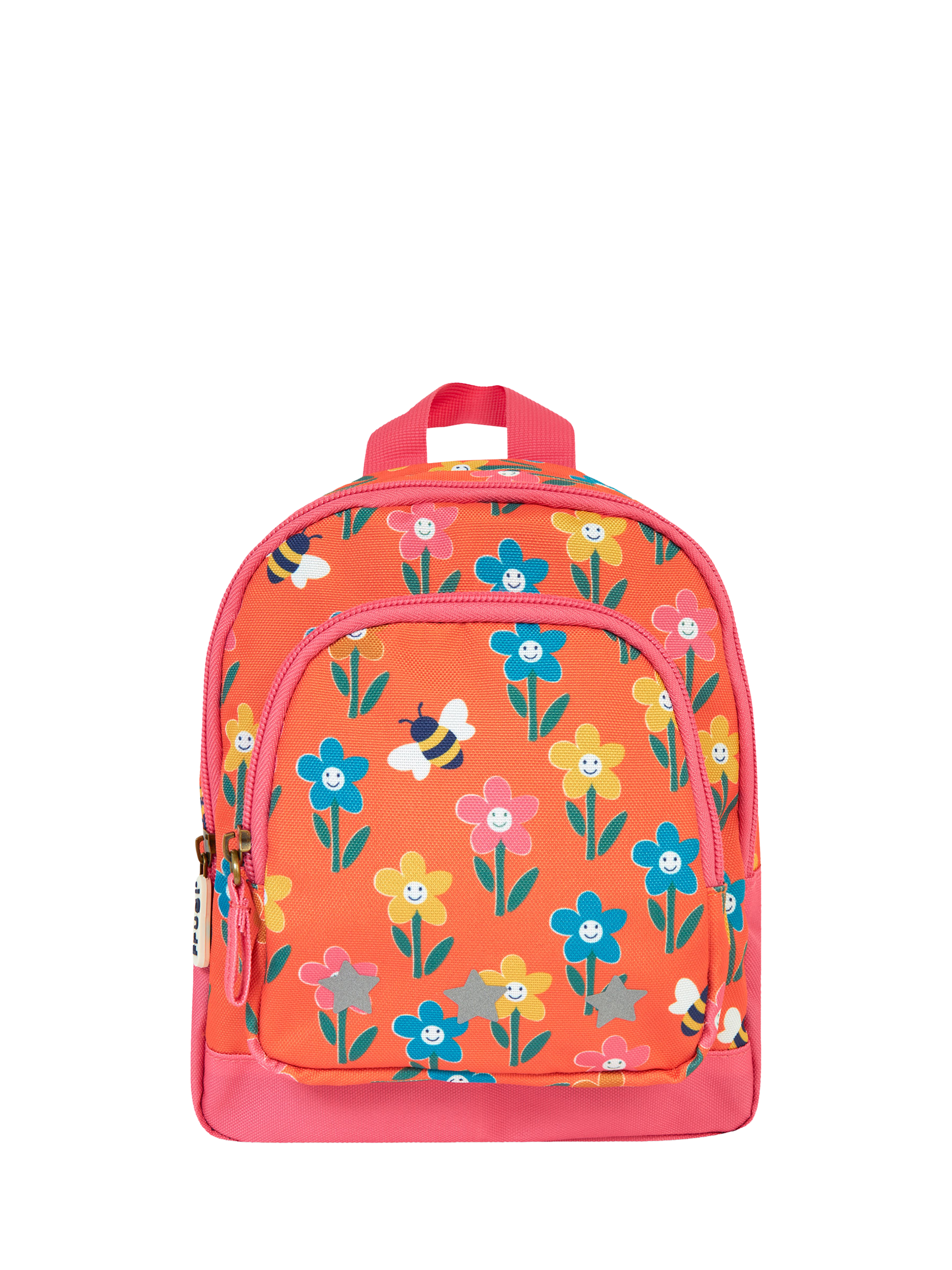 Product image 3 of 6, which shows Frugi Kids' Little Adventure Floral Backpack, Orange/Multi