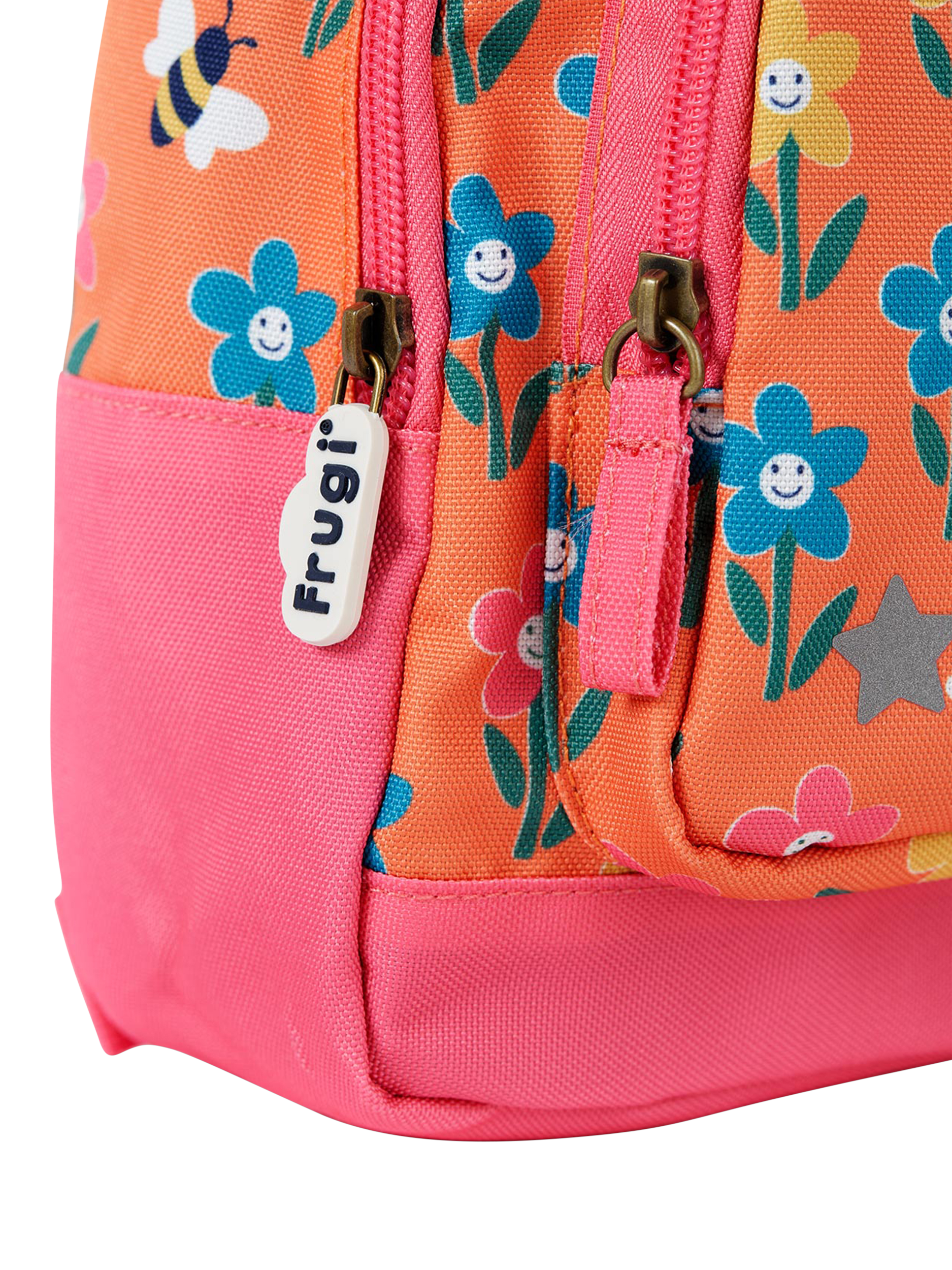 Product image 4 of 6, which shows Frugi Kids' Little Adventure Floral Backpack, Orange/Multi