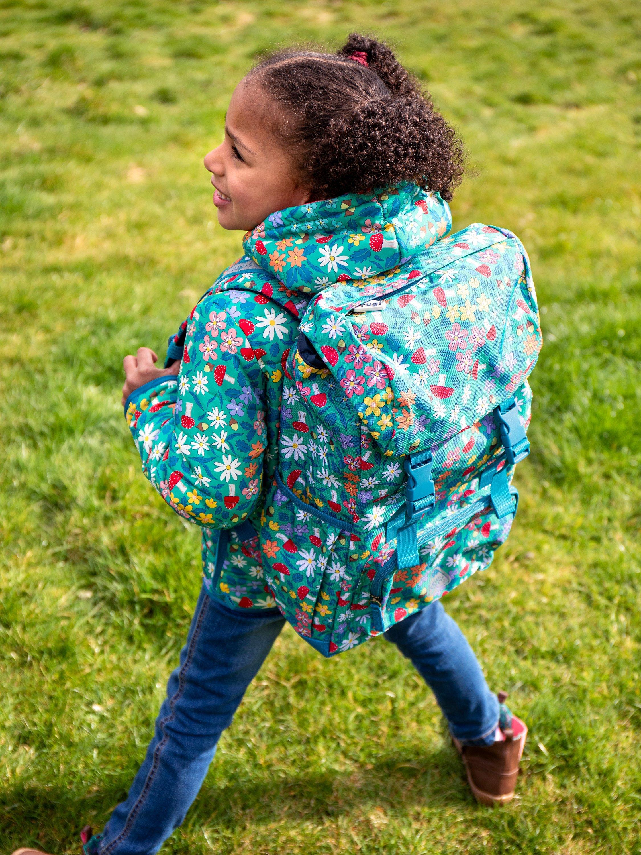Product image 2 of 6, which shows Frugi Kids' Trail Blazing Printed Backpack, Wild Woods