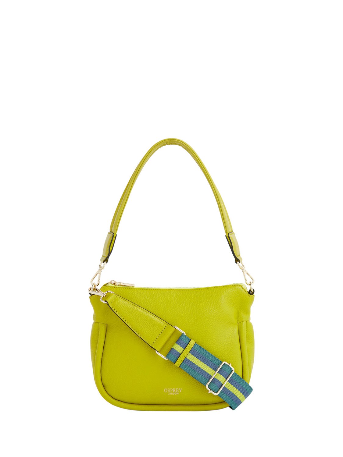 Product image 1 of 6, which shows OSPREY LONDON Hendrix Leather Shoulder Bag, Neon