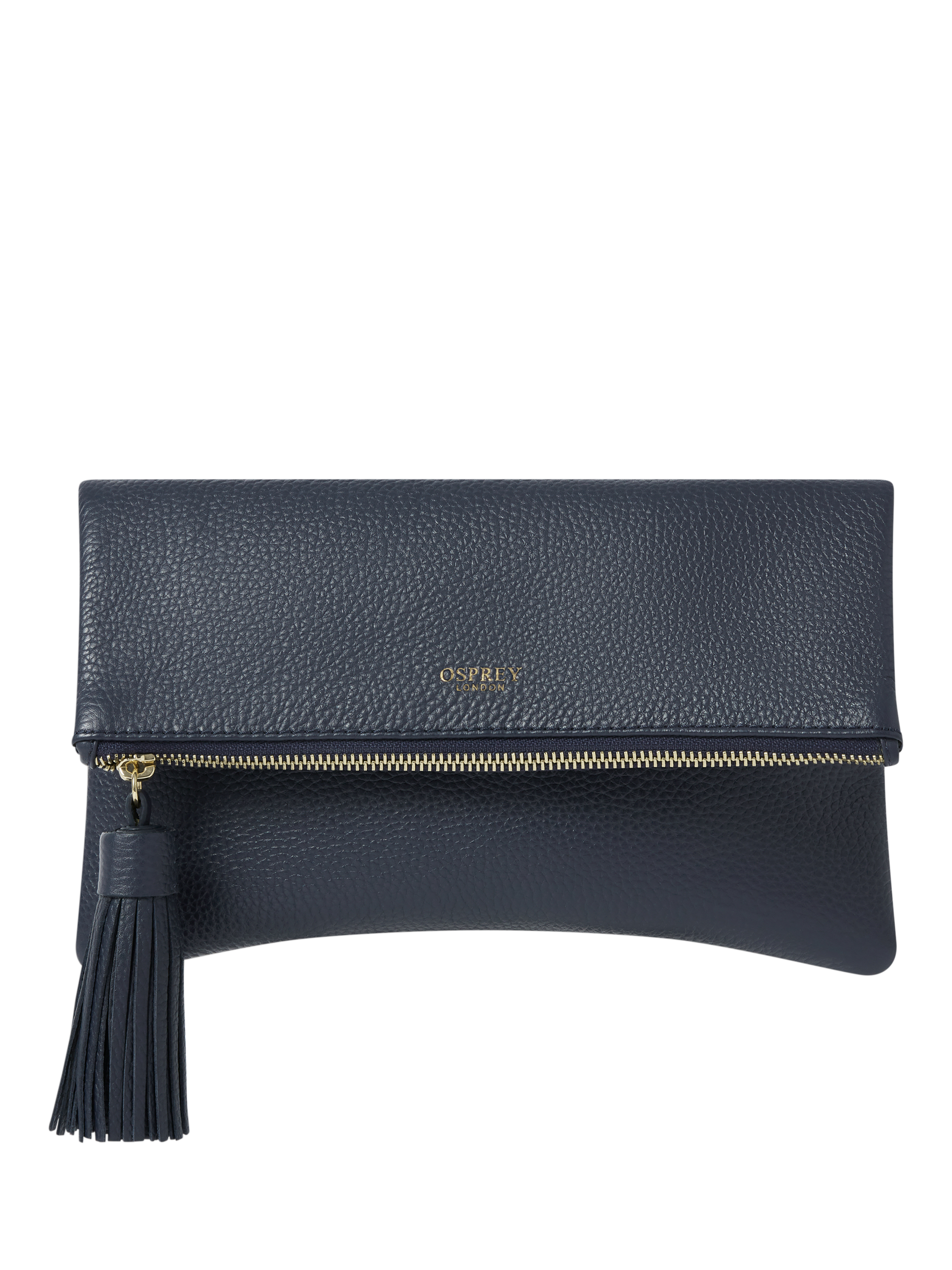 Product image 1 of 6, which shows OSPREY LONDON Bexley Leather Clutch Bag, Navy