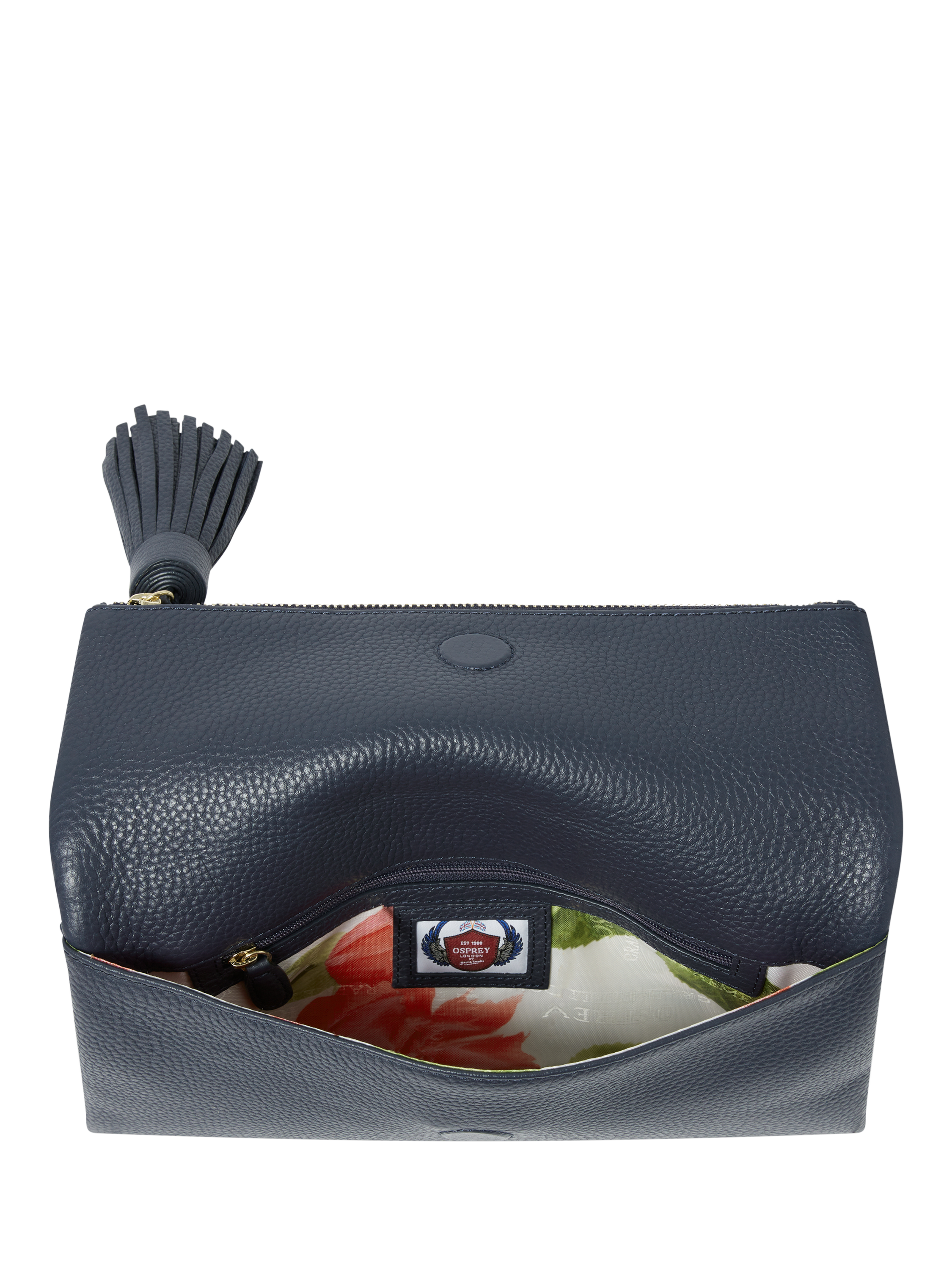Product image 5 of 6, which shows OSPREY LONDON Bexley Leather Clutch Bag, Navy