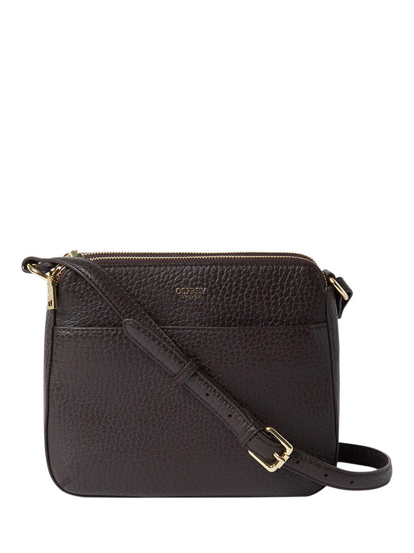 Product image 1 of 5, which shows OSPREY LONDON Buckley Leather Crossbody Bag, Chocolate