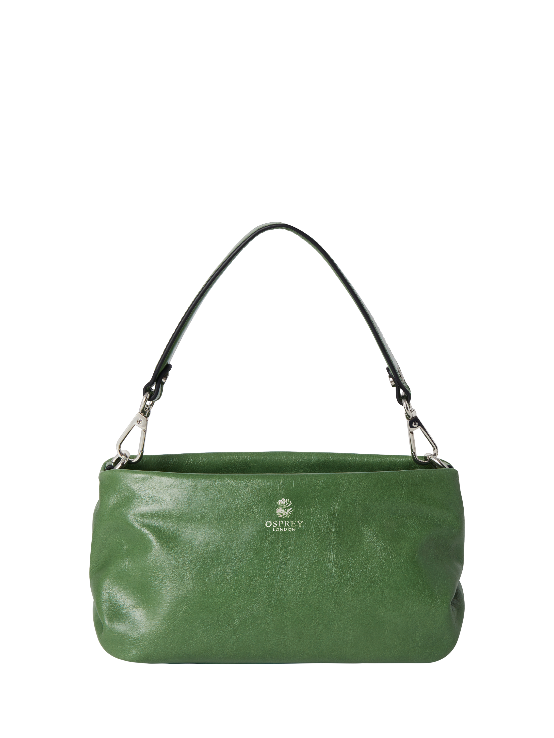 Product image 1 of 6, which shows OSPREY LONDON Carina Leather Shrug Bag, Pea Green