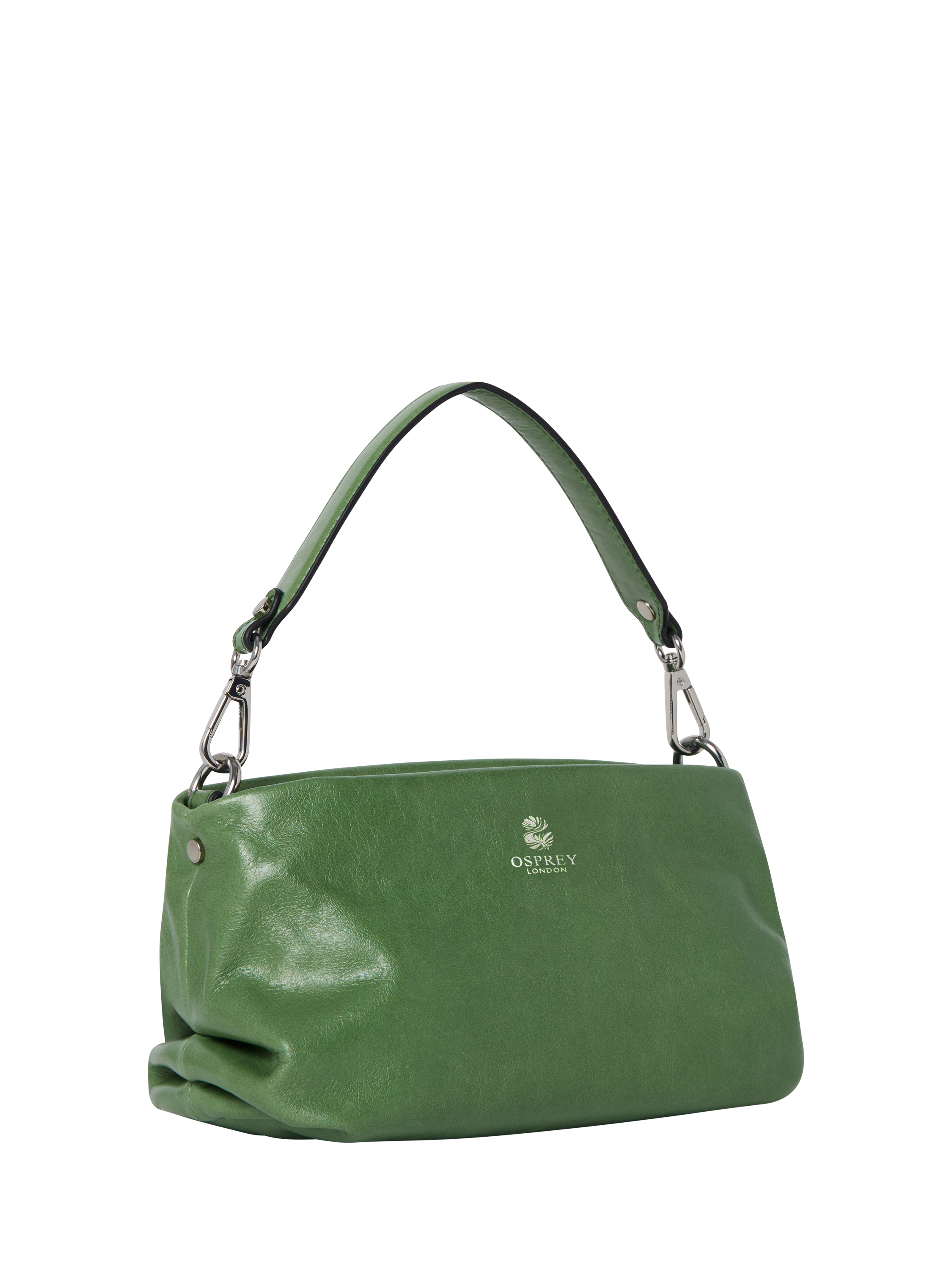 Product image 4 of 6, which shows OSPREY LONDON Carina Leather Shrug Bag, Pea Green