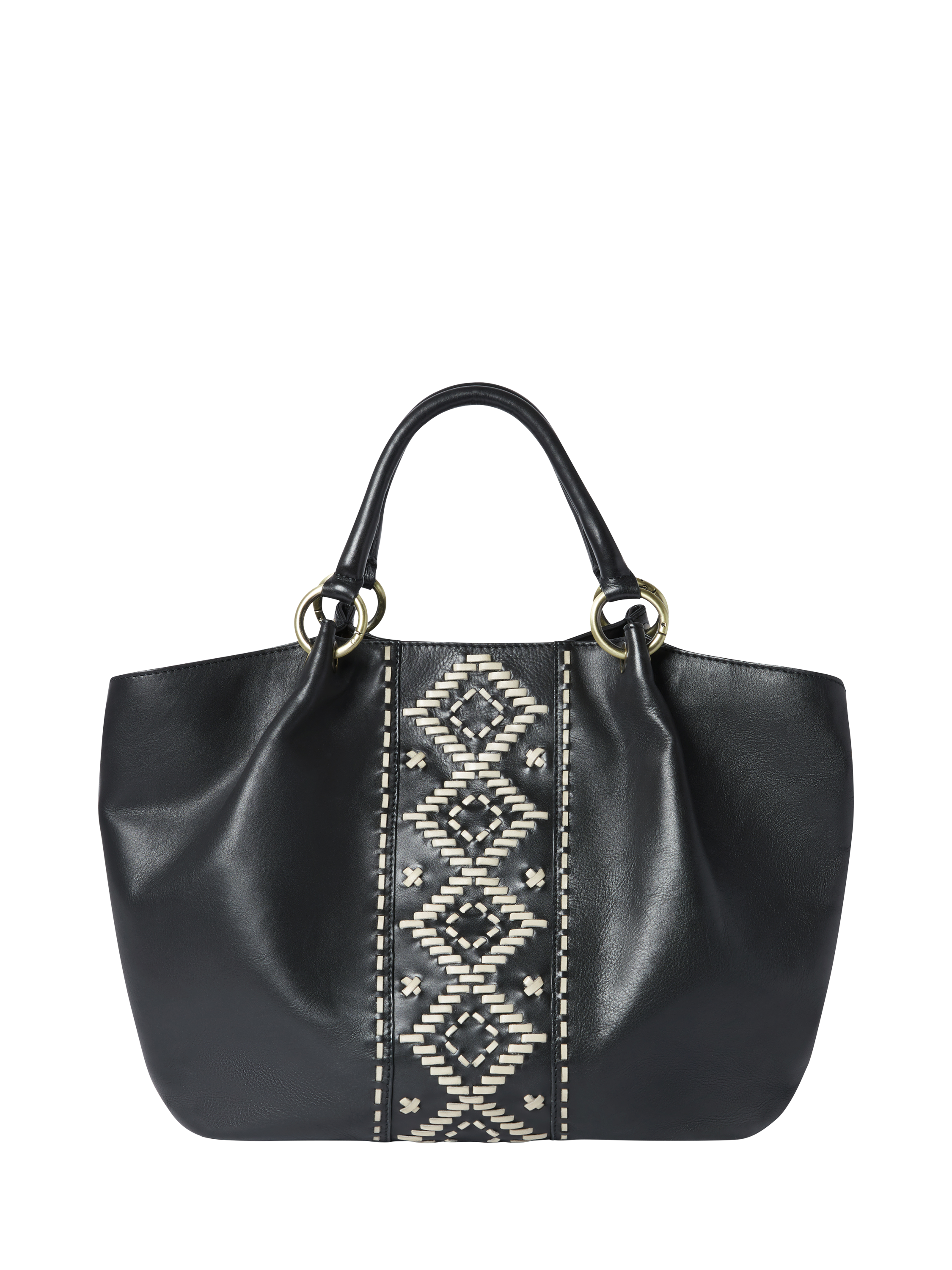 Product image 1 of 5, which shows OSPREY LONDON Dakota Leather Woven Tote Bag, Black