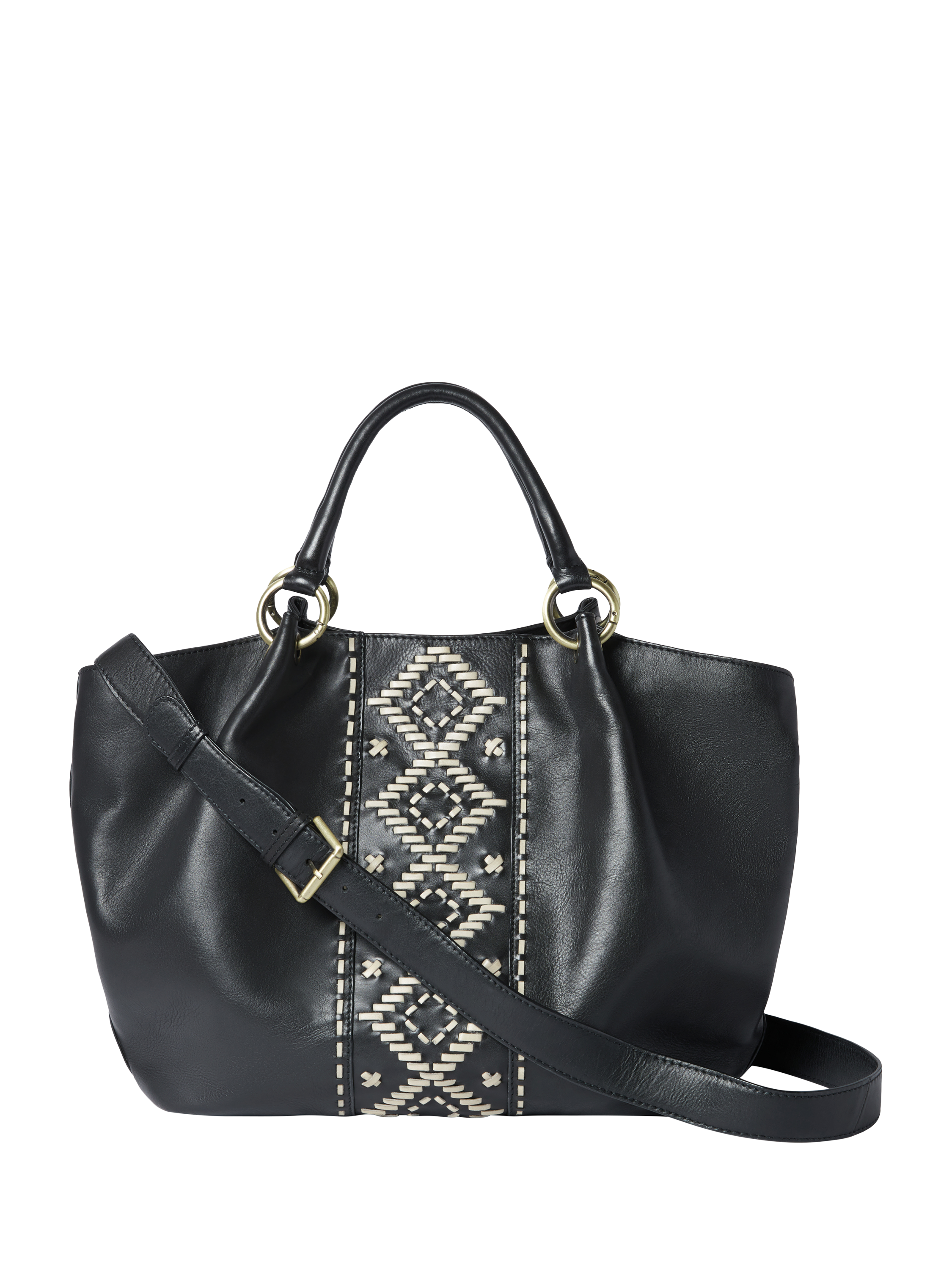 Product image 2 of 5, which shows OSPREY LONDON Dakota Leather Woven Tote Bag, Black