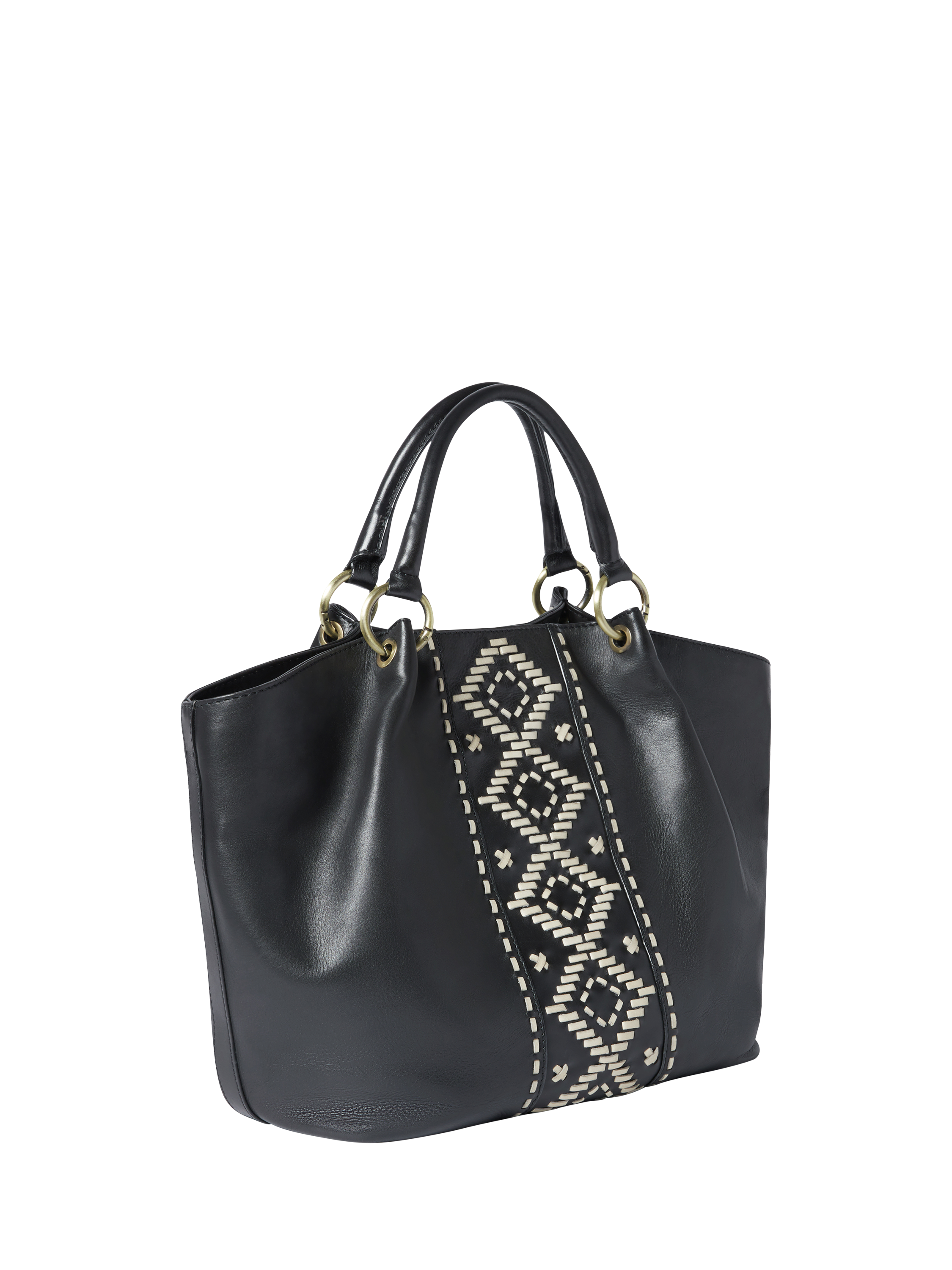 Product image 3 of 5, which shows OSPREY LONDON Dakota Leather Woven Tote Bag, Black
