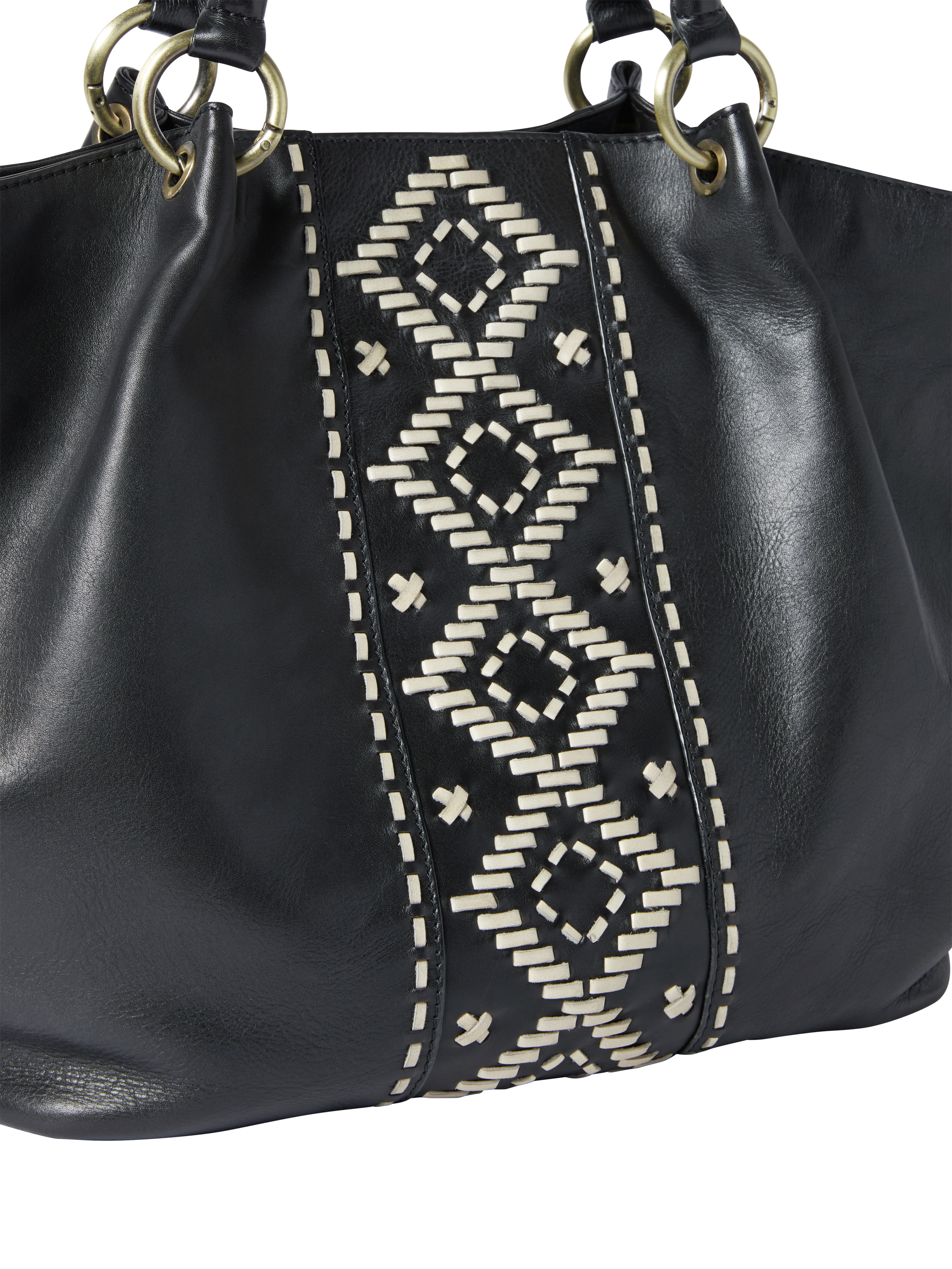 Product image 4 of 5, which shows OSPREY LONDON Dakota Leather Woven Tote Bag, Black
