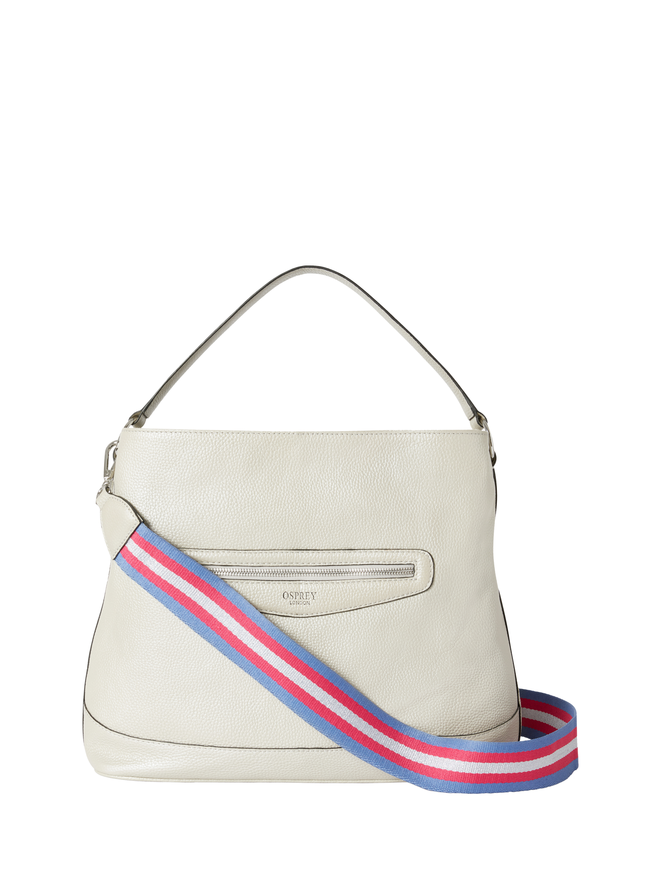 Product image 1 of 6, which shows OSPREY LONDON Hendrix Leather Oversized Hobo Bag, Silver