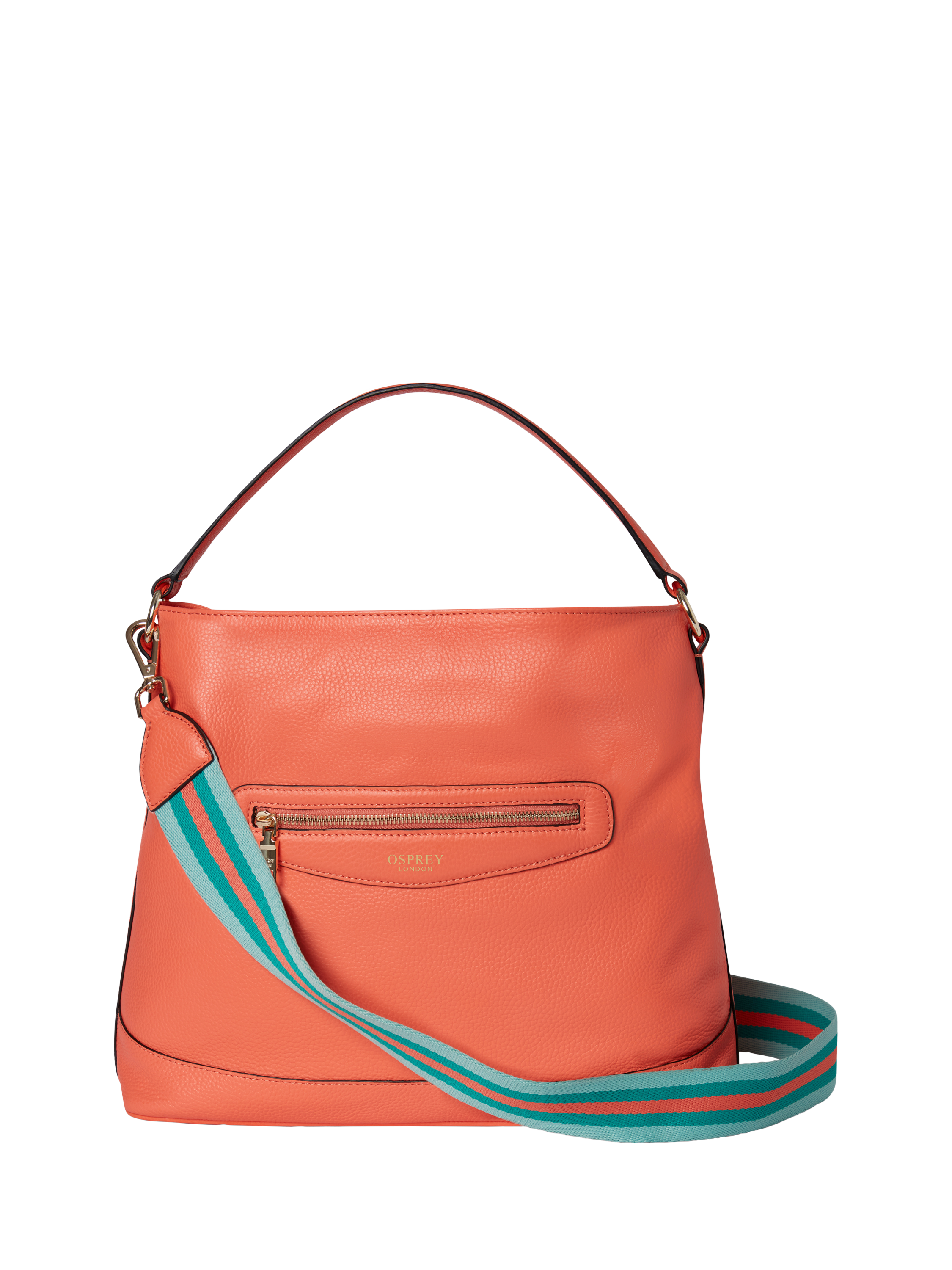 Product image 1 of 6, which shows OSPREY LONDON Hendrix Leather Oversized Hobo Bag, Coral