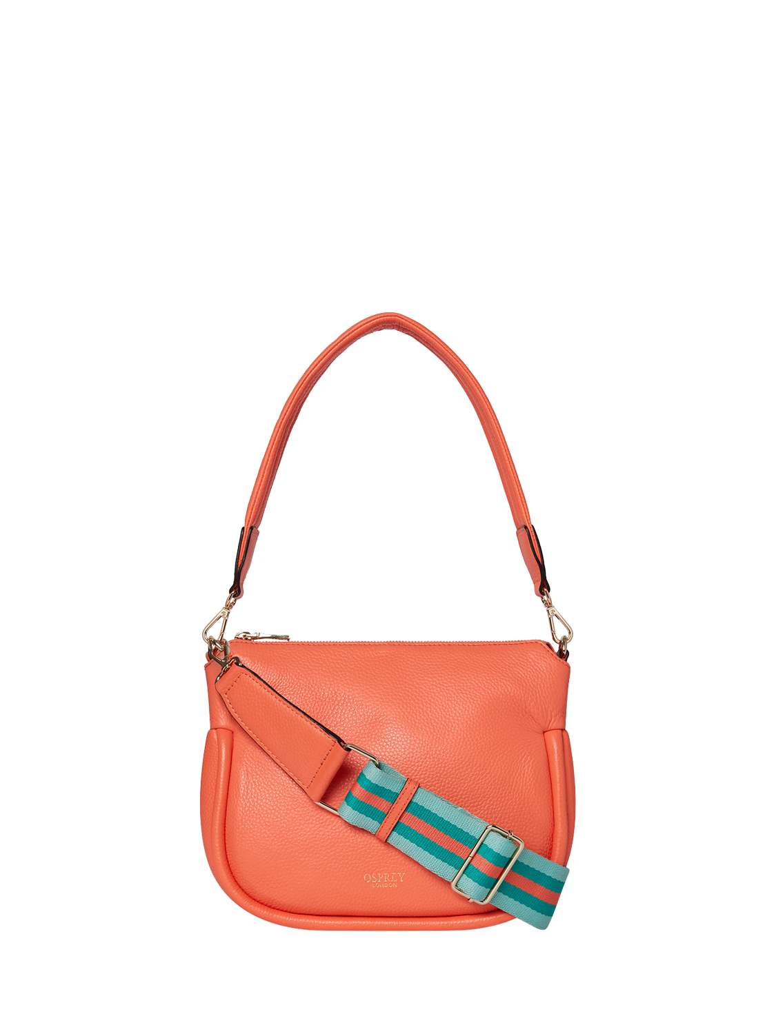 Product image 1 of 6, which shows OSPREY LONDON Hendrix Leather Shoulder Bag, Coral