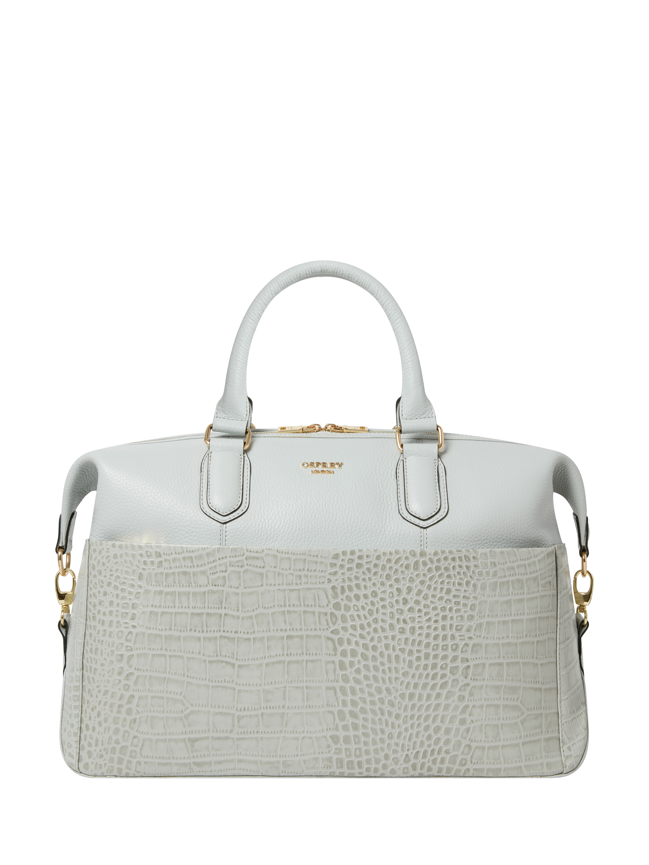 Product image 2 of 6, which shows OSPREY LONDON Croc Leather Kellie Weekender Bag, Mist