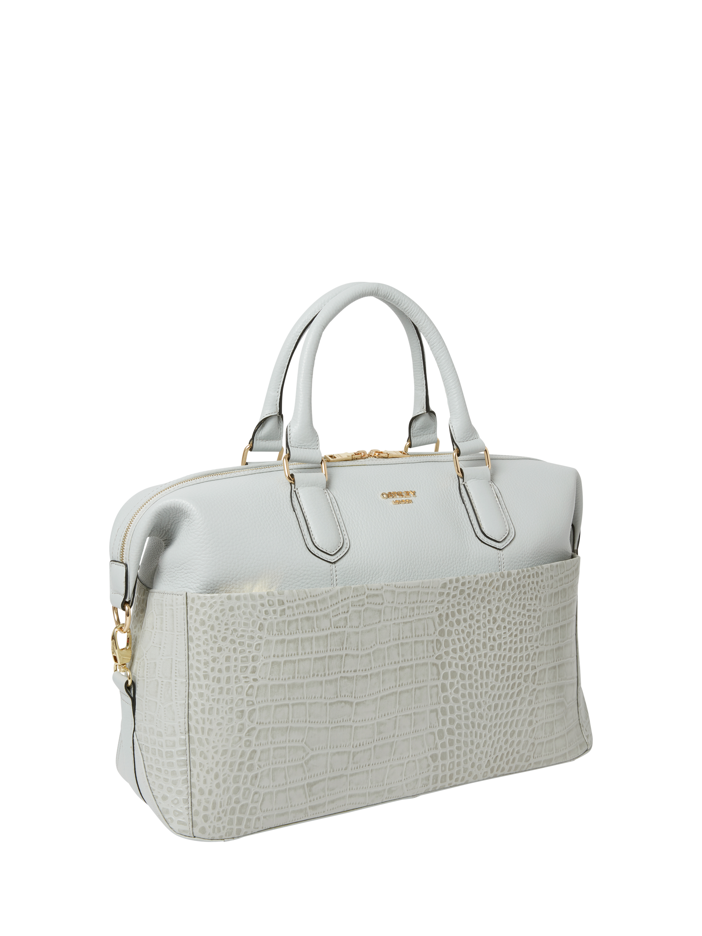 Product image 4 of 6, which shows OSPREY LONDON Croc Leather Kellie Weekender Bag, Mist