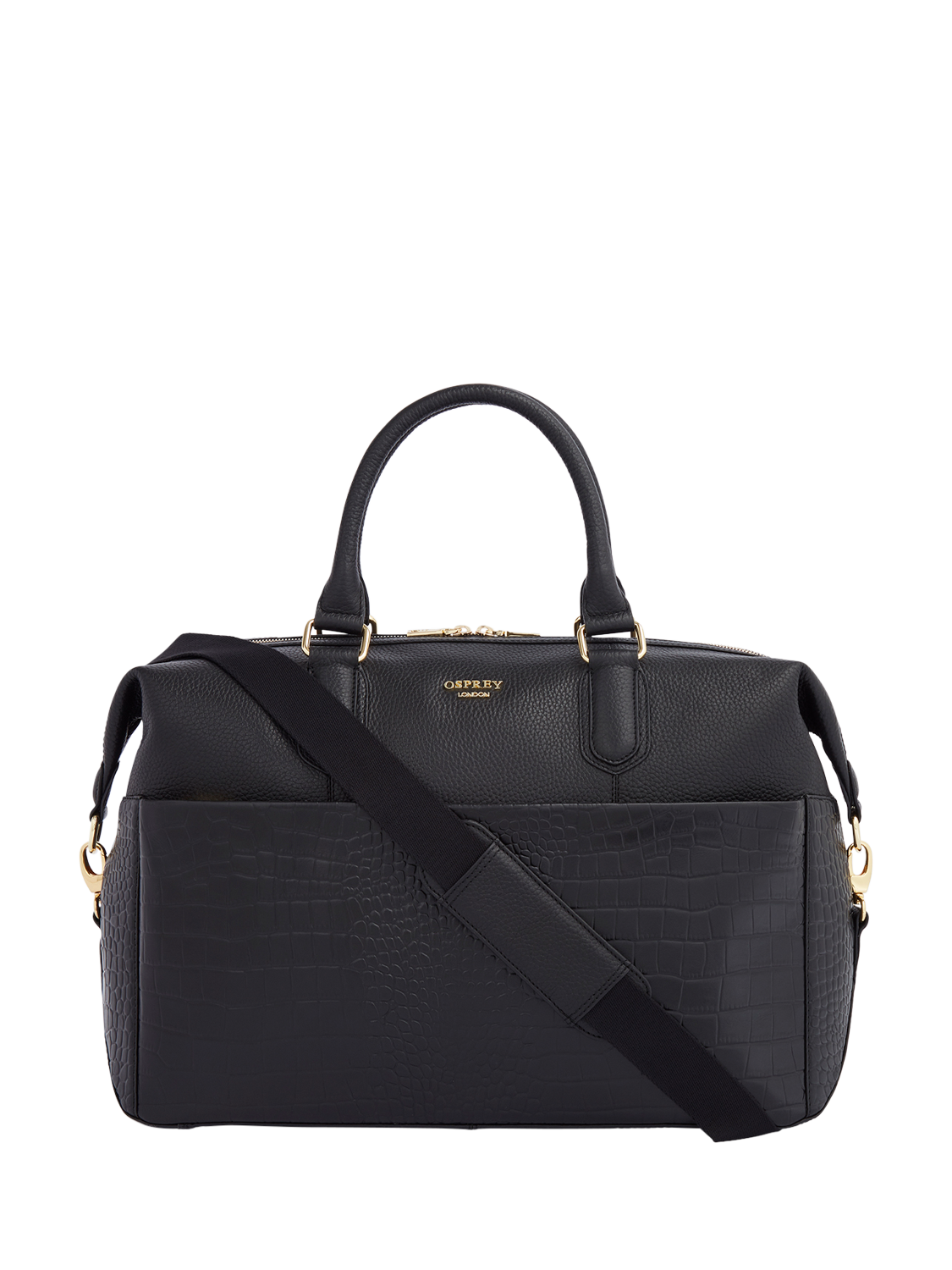 Product image 1 of 6, which shows OSPREY LONDON Kellie Croc Leather Weekender Bag, Black